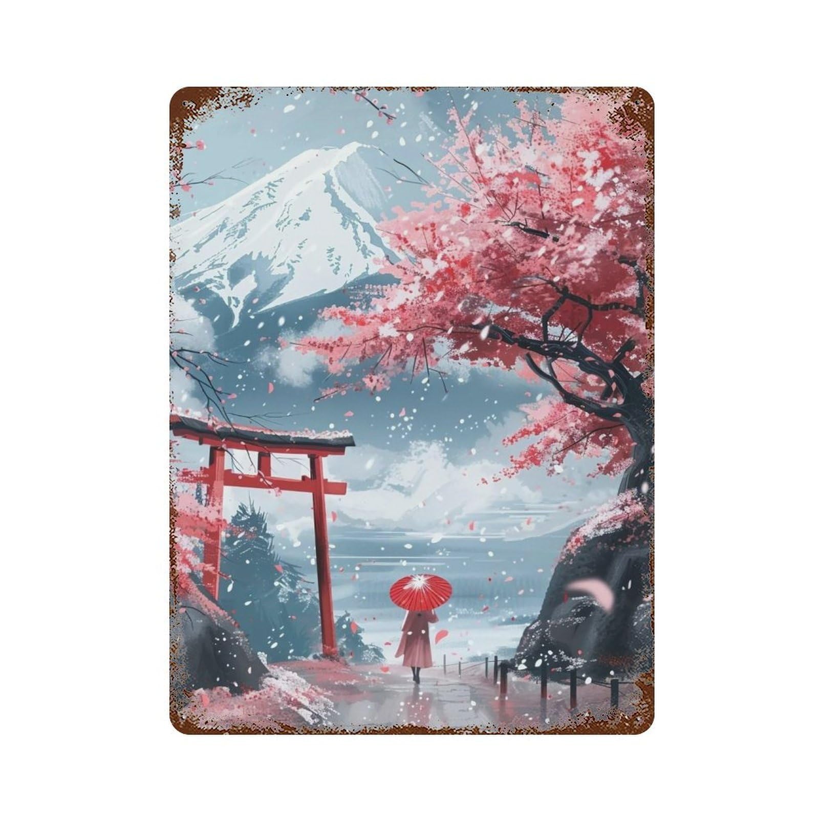 HDURYEYRYY Sakura Torii & Mount Fuji 03 Wall Retro Iron Vintage Art Metal Tin Sign Poster Modern Home Cofffee Club Art Bar Shop Decor Style 40x30cm