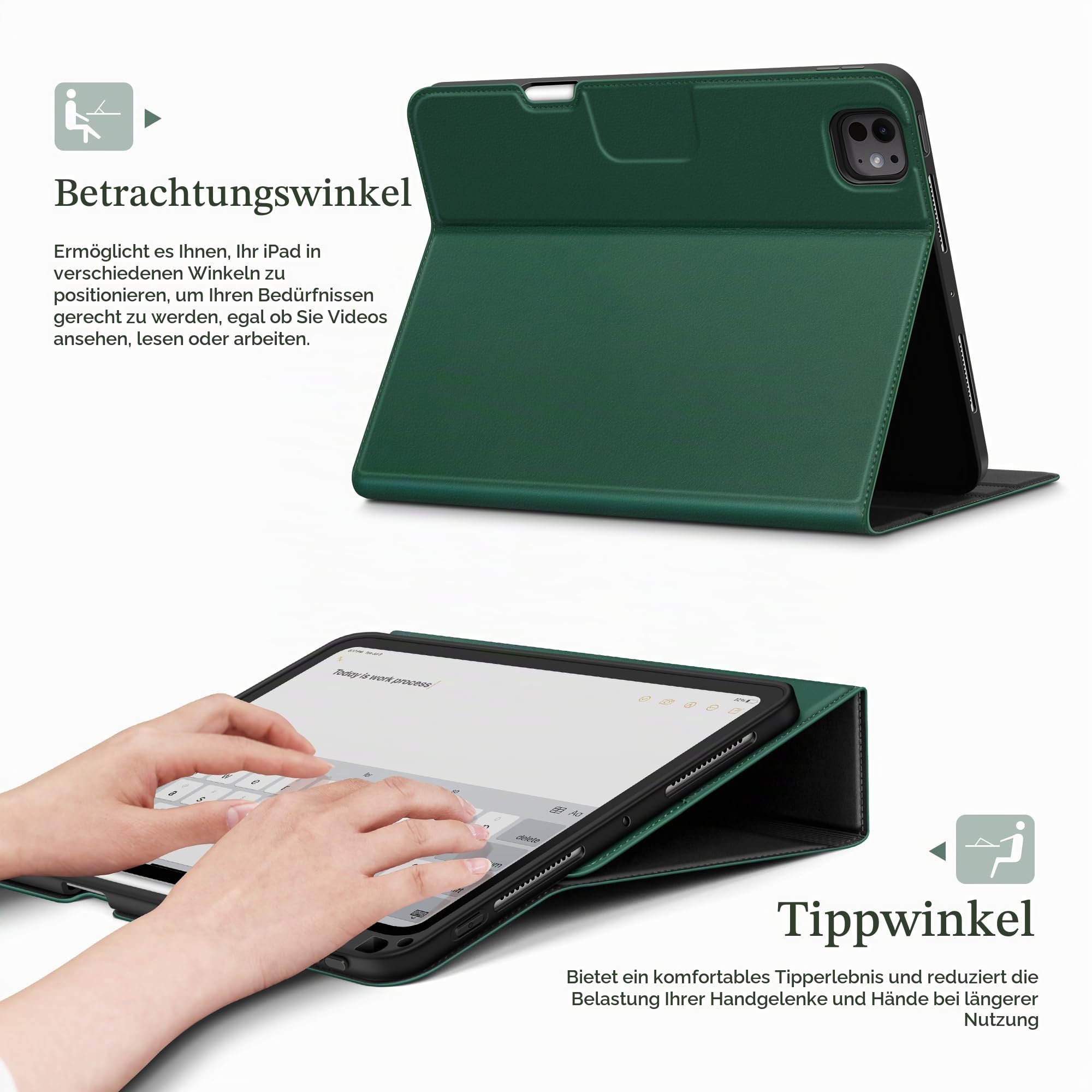 AUAUA Hülle für iPad Pro 11 Zoll (M5/M4) 2025/2024, mit Stifthalter und Tasche, Multi-Winkel Ständer, Magnetverschluss, Auto Wachen/Schlafen (Grün)