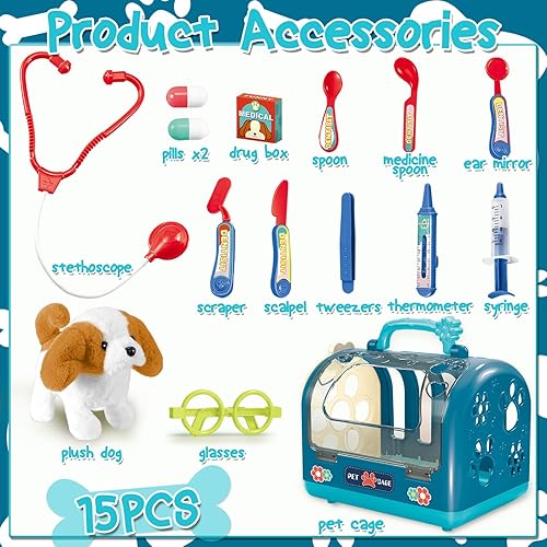 Miniatura 3 de TEUVO 15 juguetes para perros para niños y niñas, juguete electrónico interactivo de peluche con transportador para el cuidado de mascotas, kit de