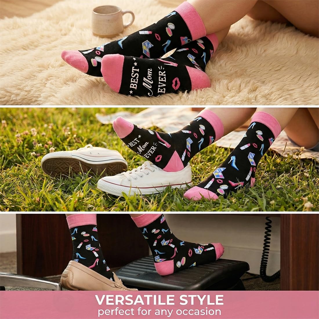 Calcetines Divertidos Mujer 1 Par Rosa - Regalo Original para Mamá, ideal para Cumpleaños, Día de la Madre y Navidad. — view 5