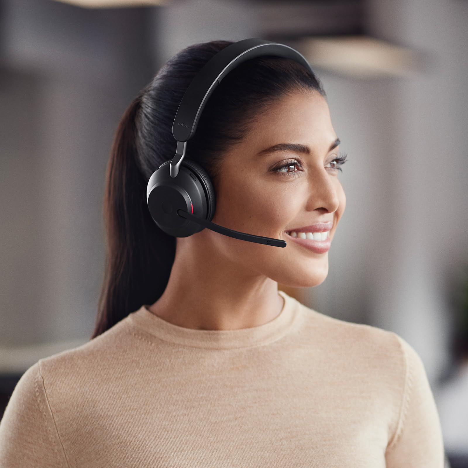 Jabra Evolve2 65 Wireless PC Headset with Charging Stand – Noise Cancelling UC Certified Stereo Headphones with Long-Lasting Battery – USB-C Bluetooth Adapter – Black