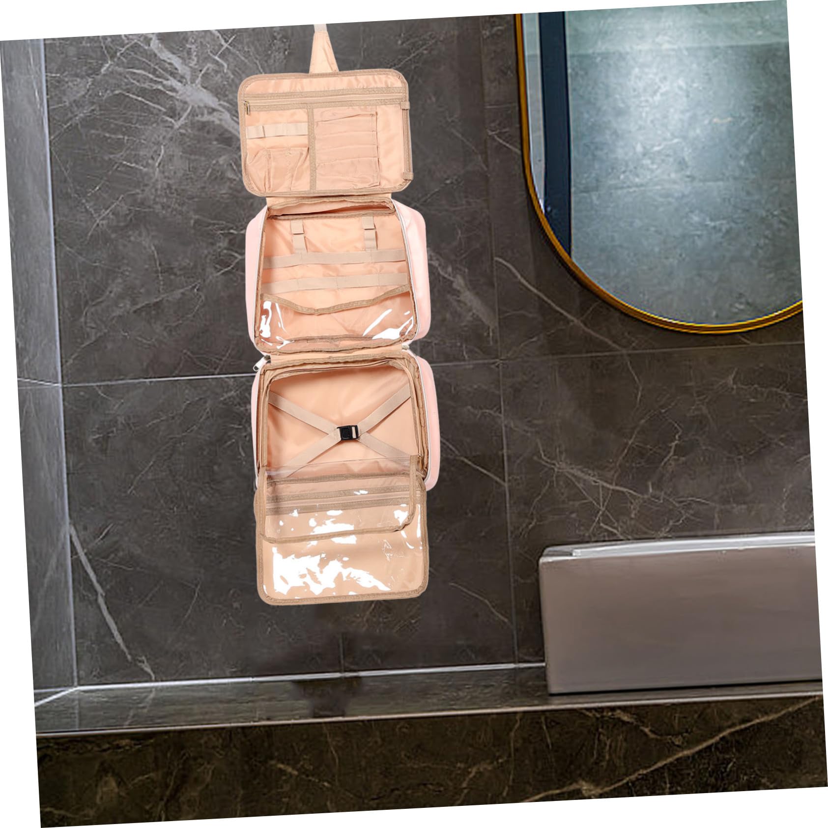 Borsa Per Cosmetici Donna in Similpelle Pu Organizer Da Viaggio Scomparti Multipli Tasche Per Articoli Da Toeletta Beauty Case Portatile Maniglia e Design Appeso Adatto Per Viaggi