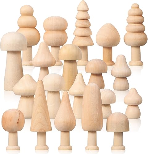 Miniatura 1 de Kisangel 20 mini setas de madera, árboles de madera, sin pintar, pequeñas clavijas para árbol de Navidad, manualidades, manualidades