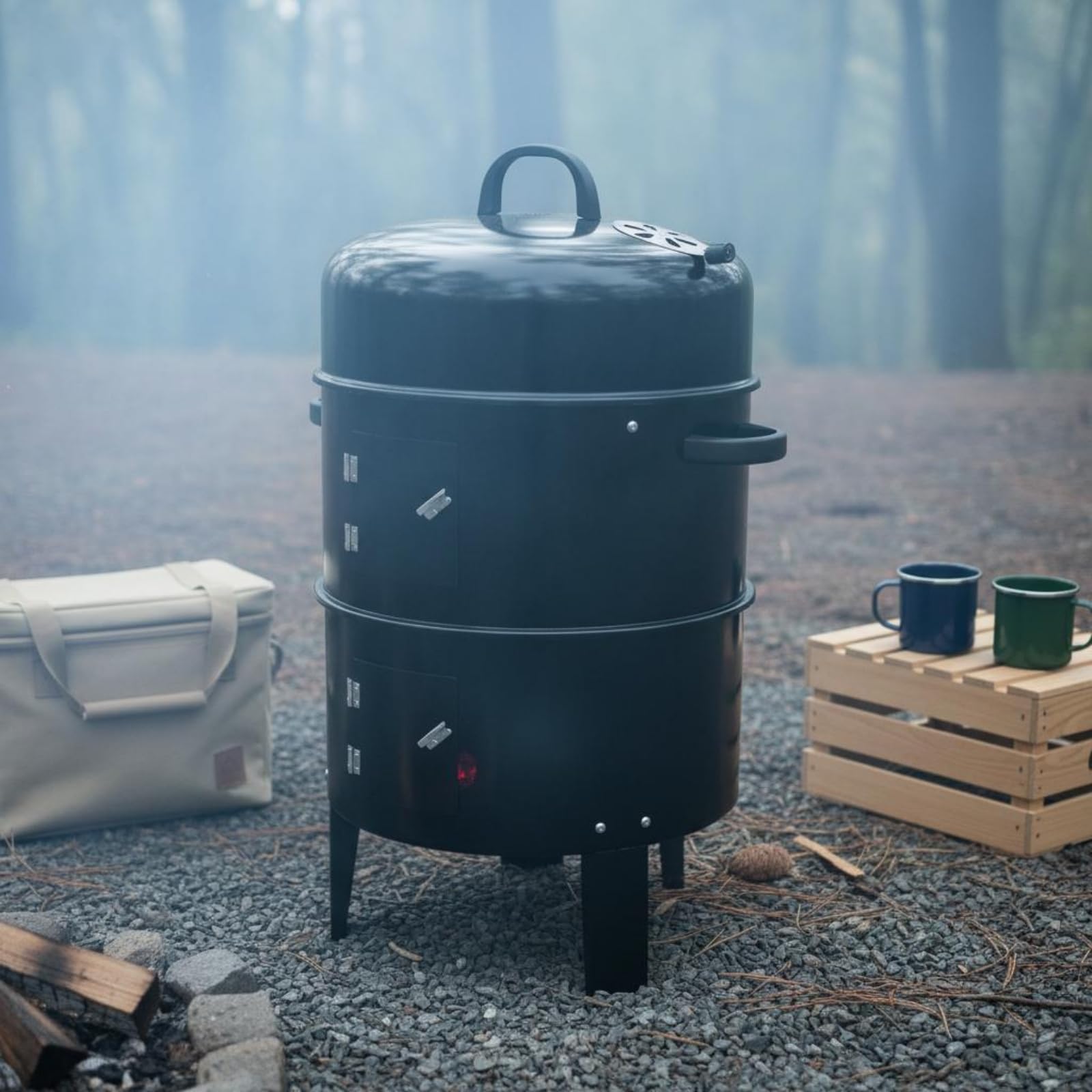 predolo Barbecue a Carbone 3 in 1 Griglia Forno Affumicatore con Controllo Della Temperatura Valvola d'Aria Regolabile Struttura Smontabile Finitura Elettroforetica Adatto a Feste Barbecue All’aperto