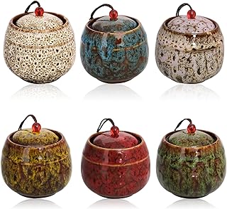 Small Urns for Human Ashes Set of 6, Decorative Cremation Keepsakes Made of Ceramic, Mini Urns for Adult Ashe, Personal Funeral for Pet or Human (Multicolor)