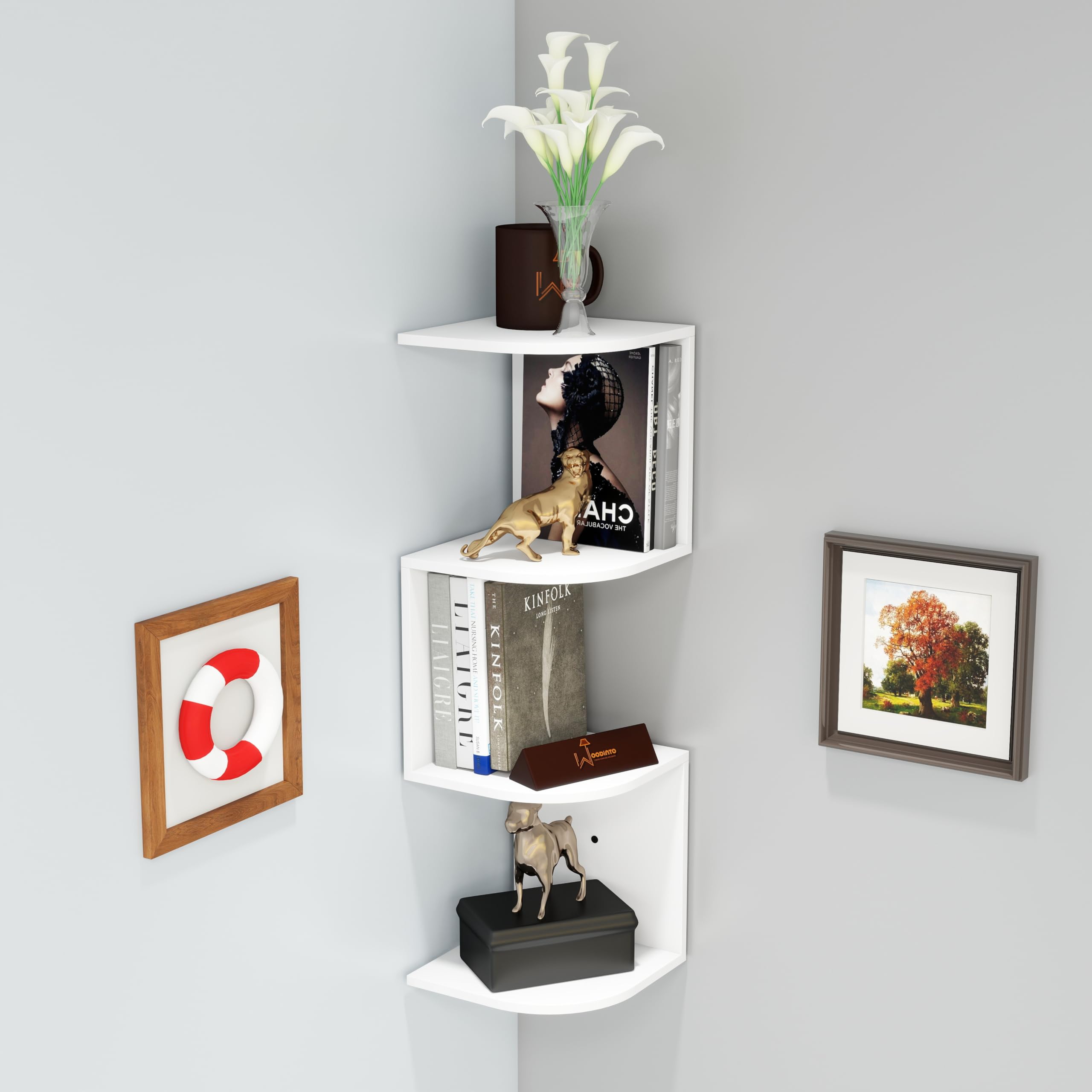 WooDinzo Contemporary 4 Tier Zigzag Corner Wall Shelf for Living