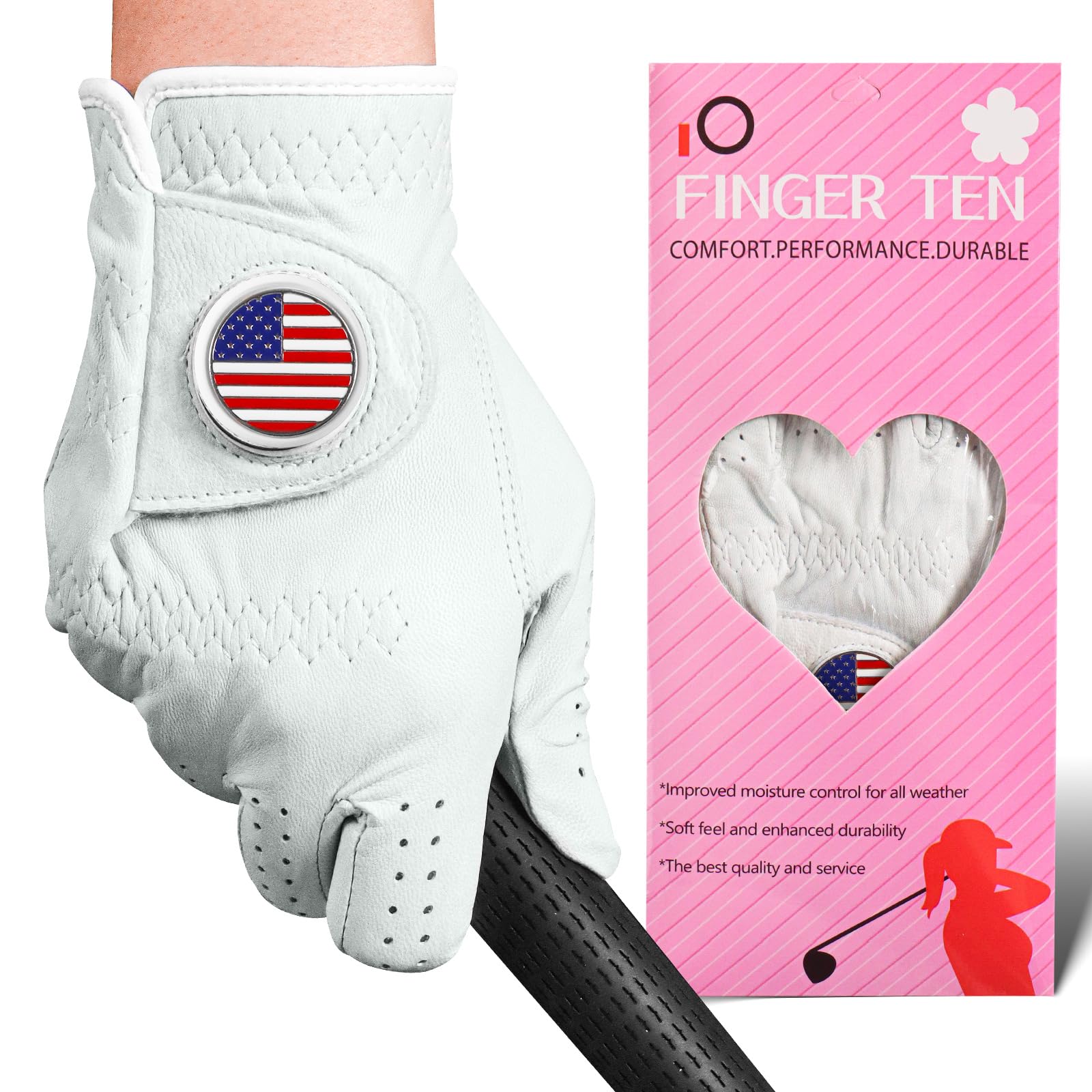 FINGER TEN Golf Gloves Women Cabretta Leather 1 Pack