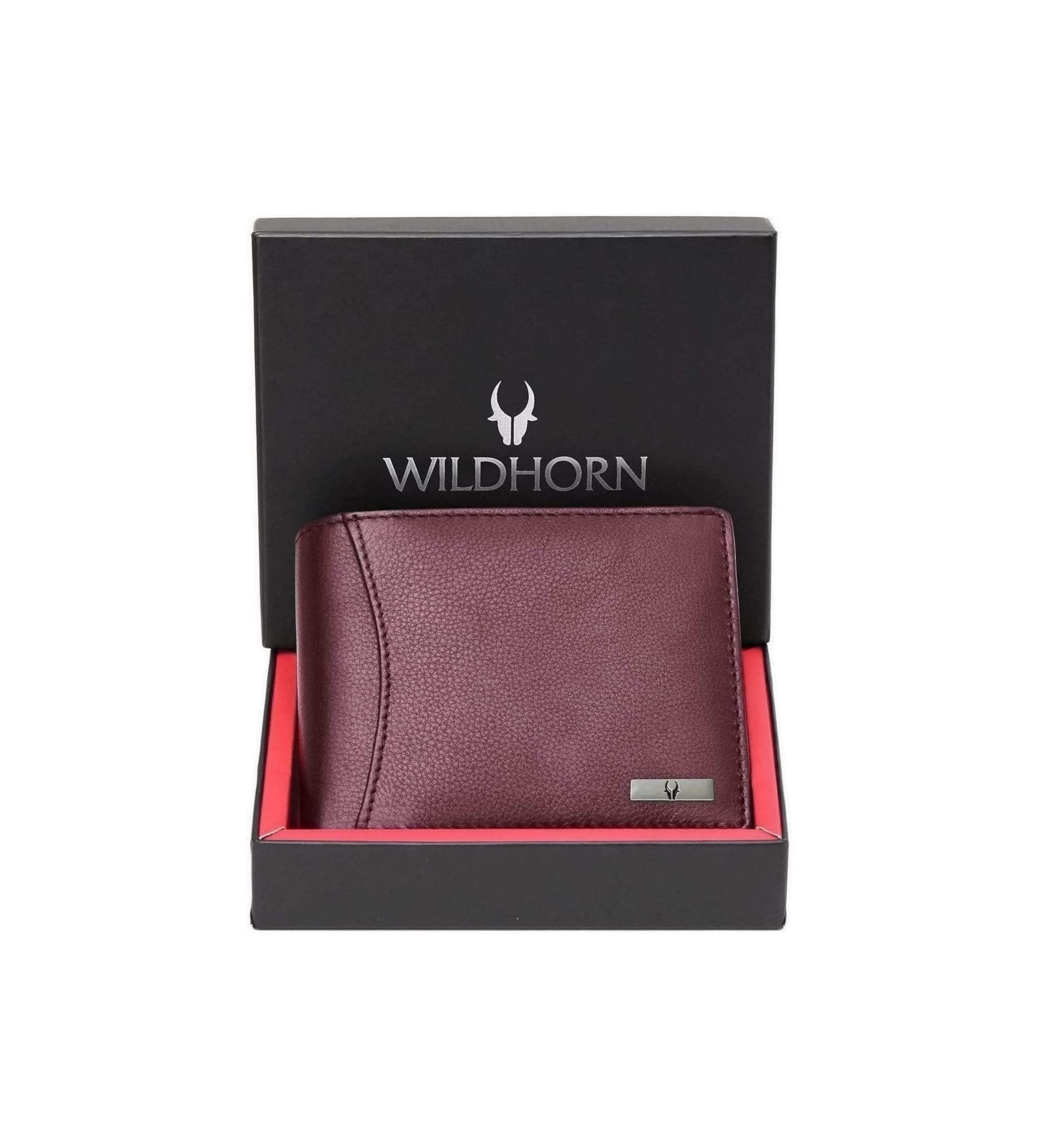WildHorn India RFID Protected Leather Men's Wallet, MAROON, 4.5 x 3.7 x 0.7 inches, Classic