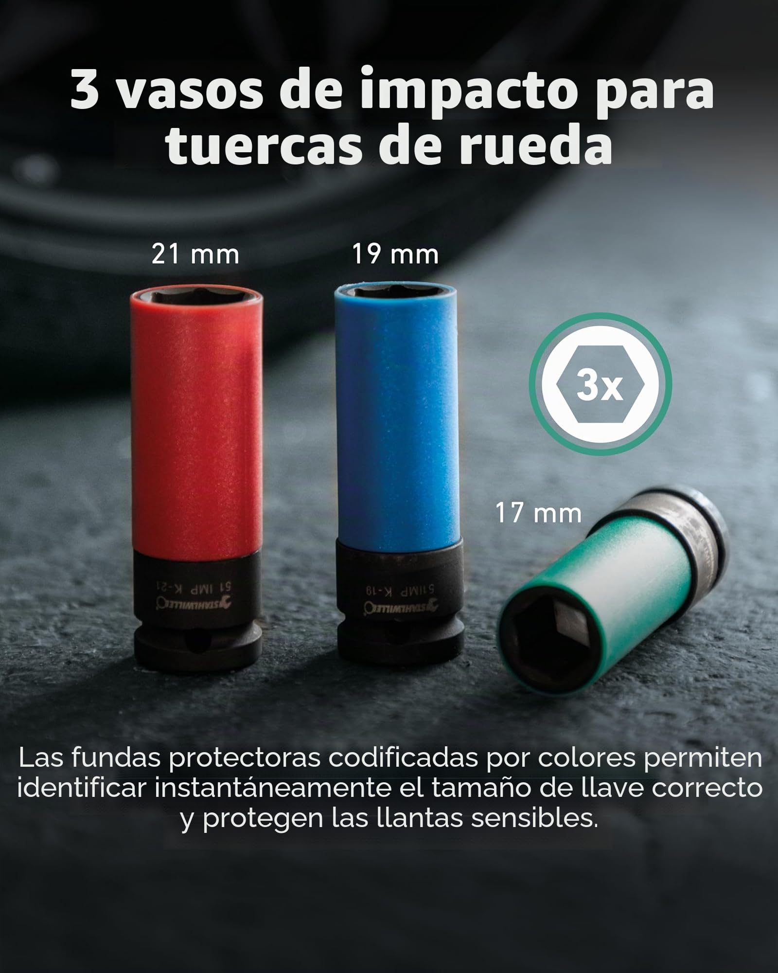 STAHLWILLE 750NR/200/3/1 - Juego de cambio de neumáticos para coche (5 piezas, con llave dinamométrica de 1/2", 40-200 N·m, llave de vaso 17, 19, 21 mm + extensión, fabricado en Alemania)