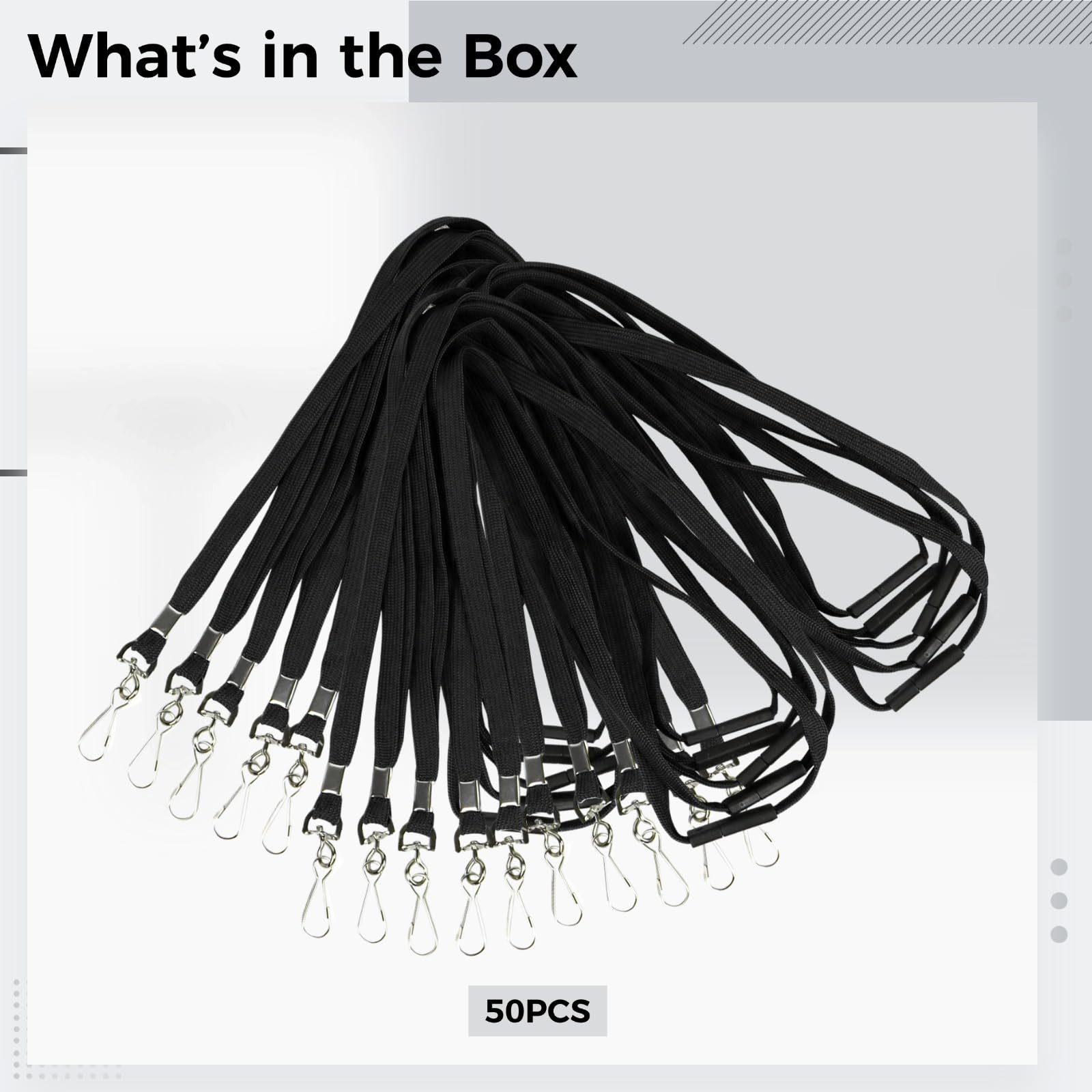 50 Stk. schwarze Breakaway Lanyards, abnehmbare Ausweishalter mit quadratischem Sicherheitsverschluss, Bulk Lanyards für Büro, Events, Schulungen und Konferenzen, für den täglichen Einsatz