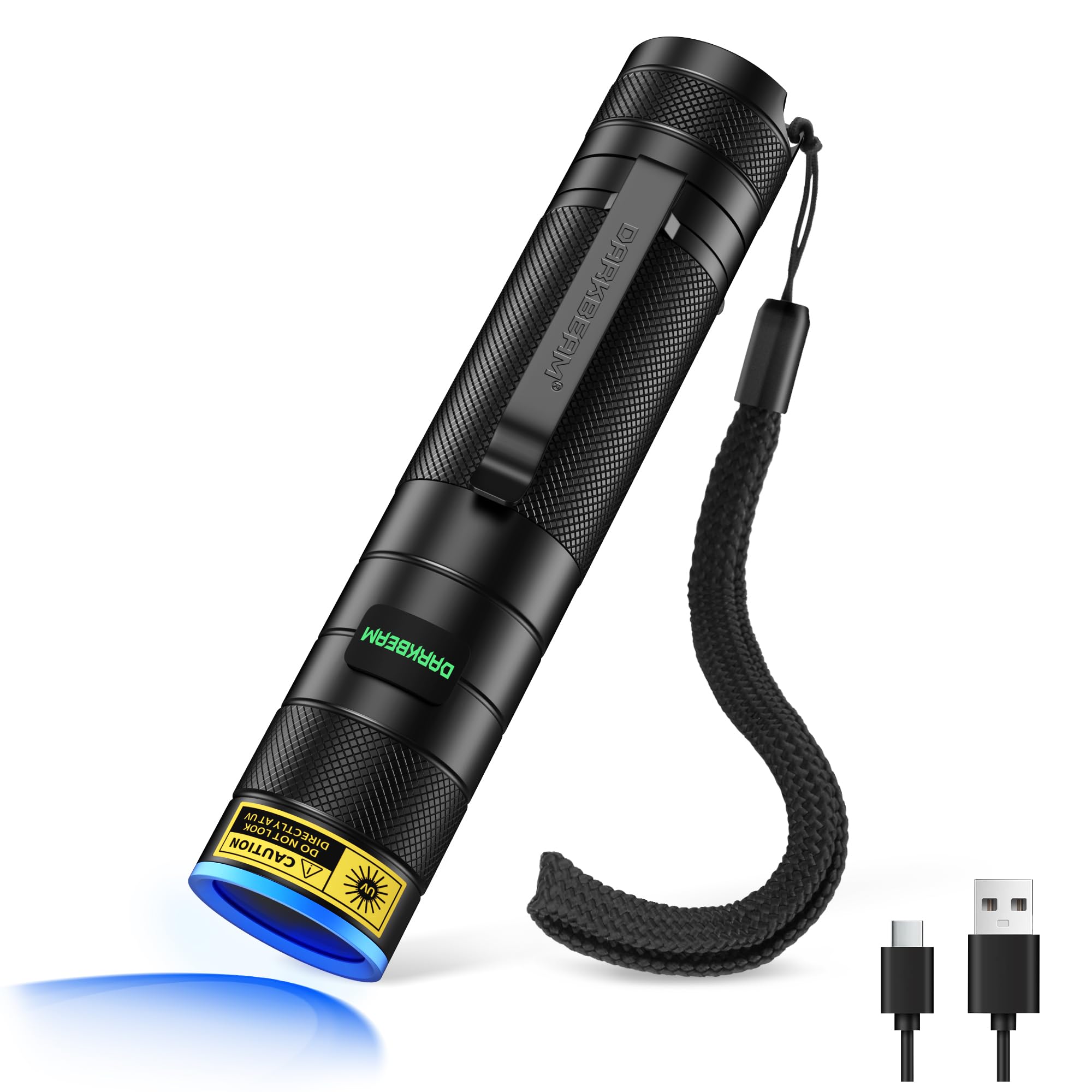 DARKBEAM UV Taschenlampe Schwarzlicht 365nm Stark, LED [4-Core] Schwarzlichtlampe Ultraviolett Aufladbar Mini, Wood Lampe Klein Schwarz Licht für Haustier Urin, Blut, Bernstein, Resin