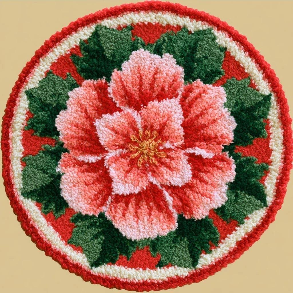 AMBATTERY Round Latch Hook Kits Pre-Printed Rug,Crabapple Blossoms
