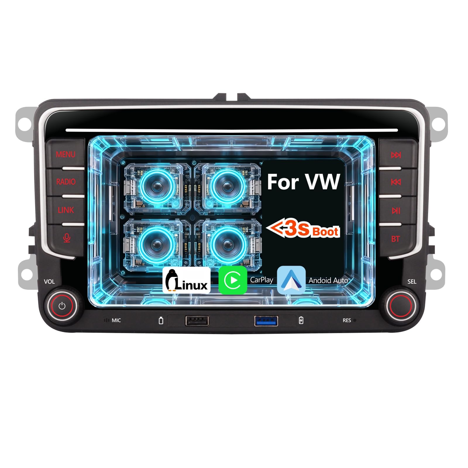 Car Audio for VW Upgrade OEM with Wireless Carplay Andriod Auto LINUX System AM/FM/RDS BT5.0 Radio with head unit Physical Knob Fast Boot Plug and Play Car Receiver for VW Golf 5 6 /Passat/Jetta/Caddy