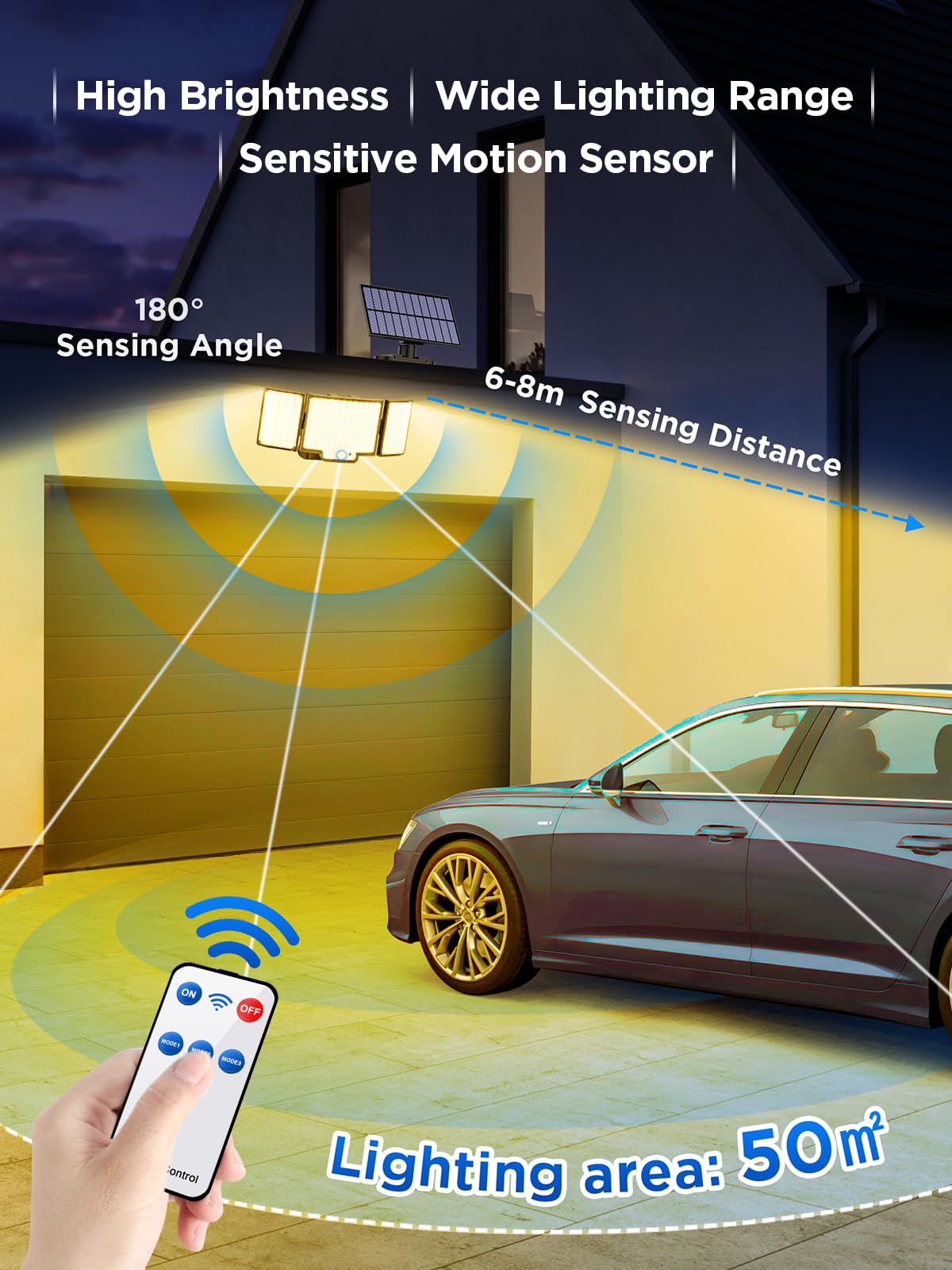 Topabol Faretto LED da Esterno con Sensore di Movimento, 212 LED 3 Modos Lampada Solare da Esterno, IP65 Grandi Luce Solare LED Esterno, 340° Illuminazione (2 Pezzi - Bianco Caldo)
