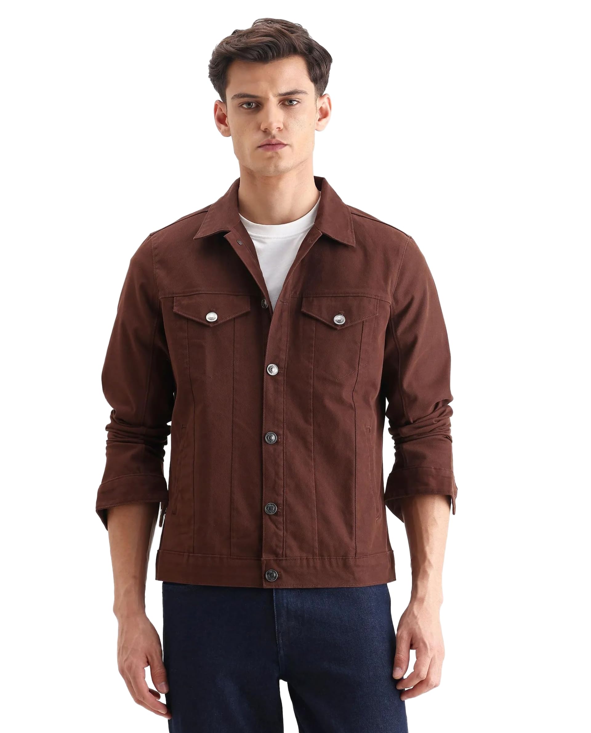 rare rabbit Men Relaxed Solid Brown Cotton Blend Button-Front Jacket-picture-12