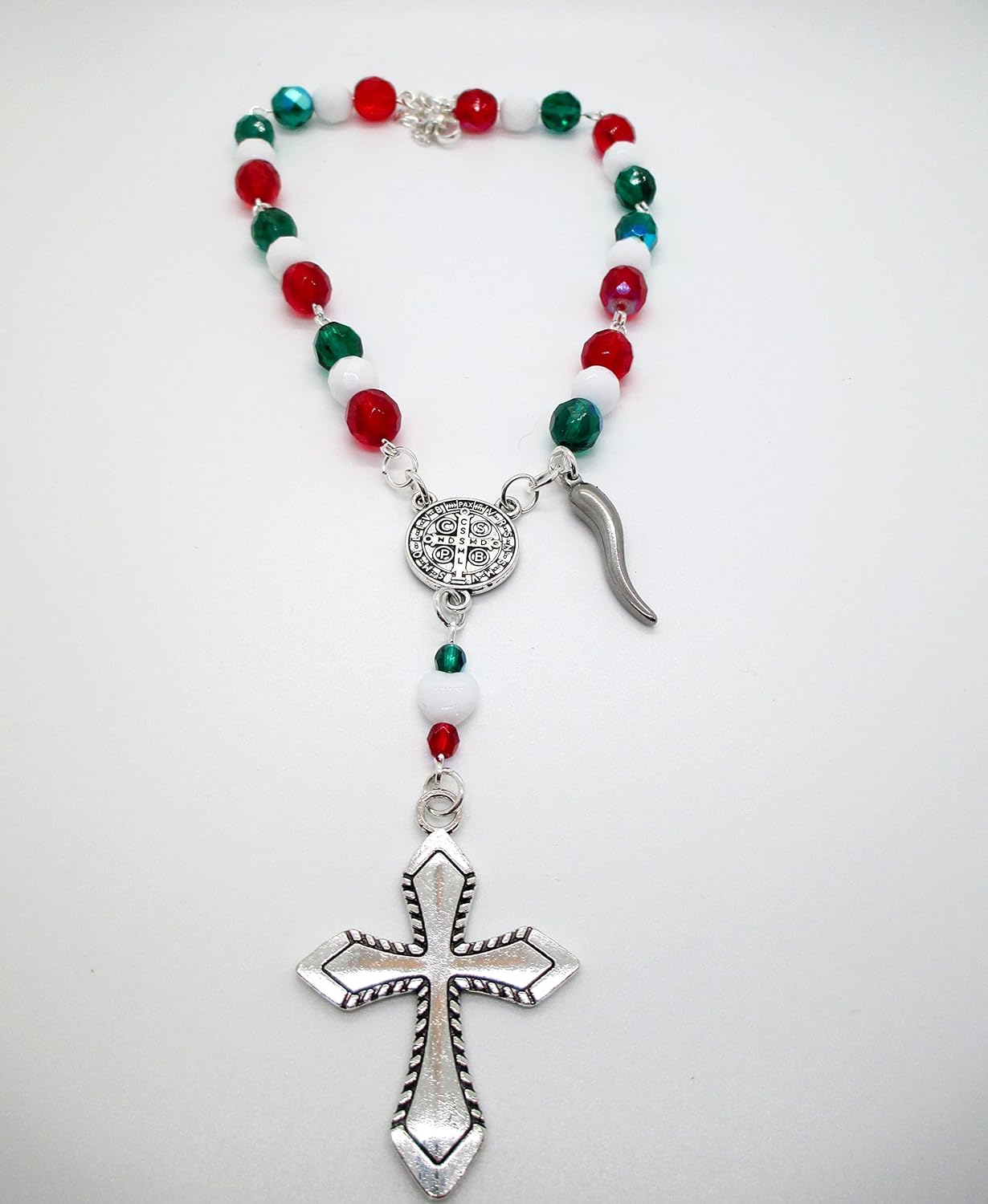 8mm Italian Car/Vehicle Rosary with Stainless Steel Italian Horn (Cornicello) Charm