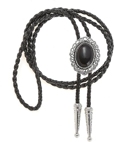 Miniatura 2 de Absbolo Corbatas Bolo para hombres y mujeres, vaquero occidental natural triánguloredondo ágata negra piedra nativo americano corbata de cuero