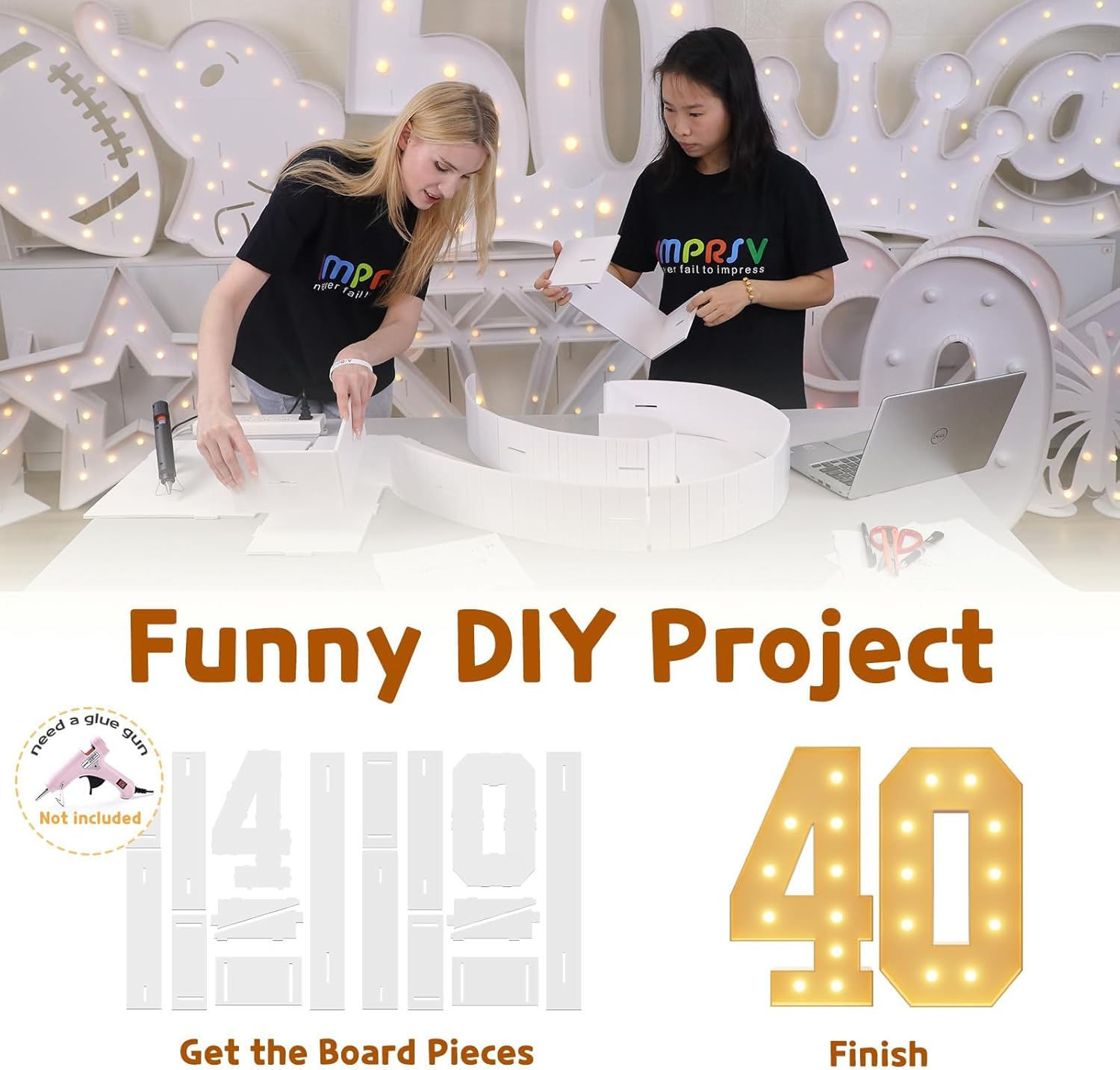 imprsv 4ft light up numbers, marquee numbers 40th birthday decorations for women men, large light up 40 birthday women foam board anniversary party decorations arch kit (diy) number 40 4ft