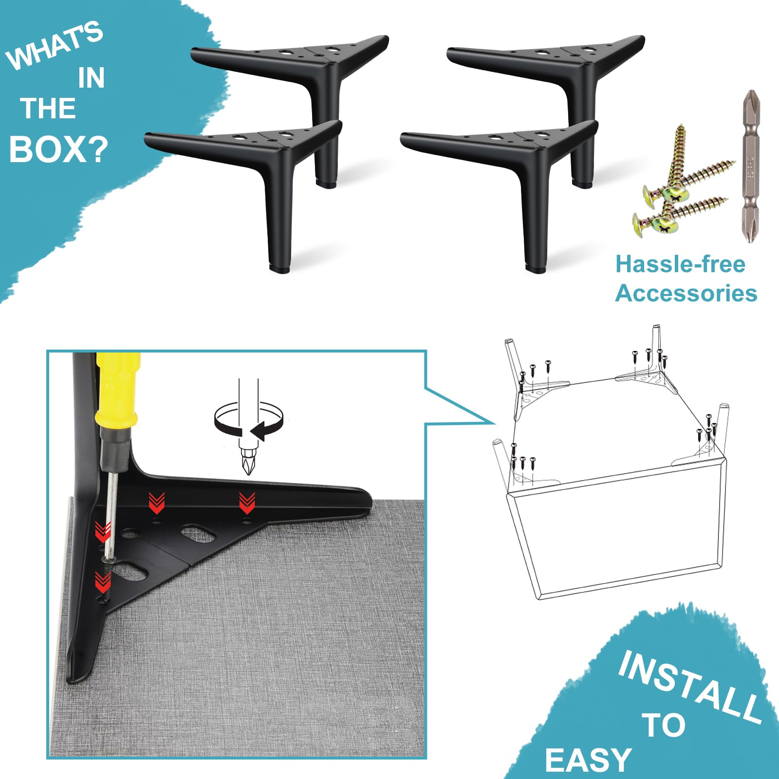 unVFaFa Zwarte Meubelpoten 12 cm, Metalen Poten voor Meubels Set van 4, Moderne DIY Korte Kastpoten, Metalen Poten voor Dressoir, Kast, Nachtkastje, Bank