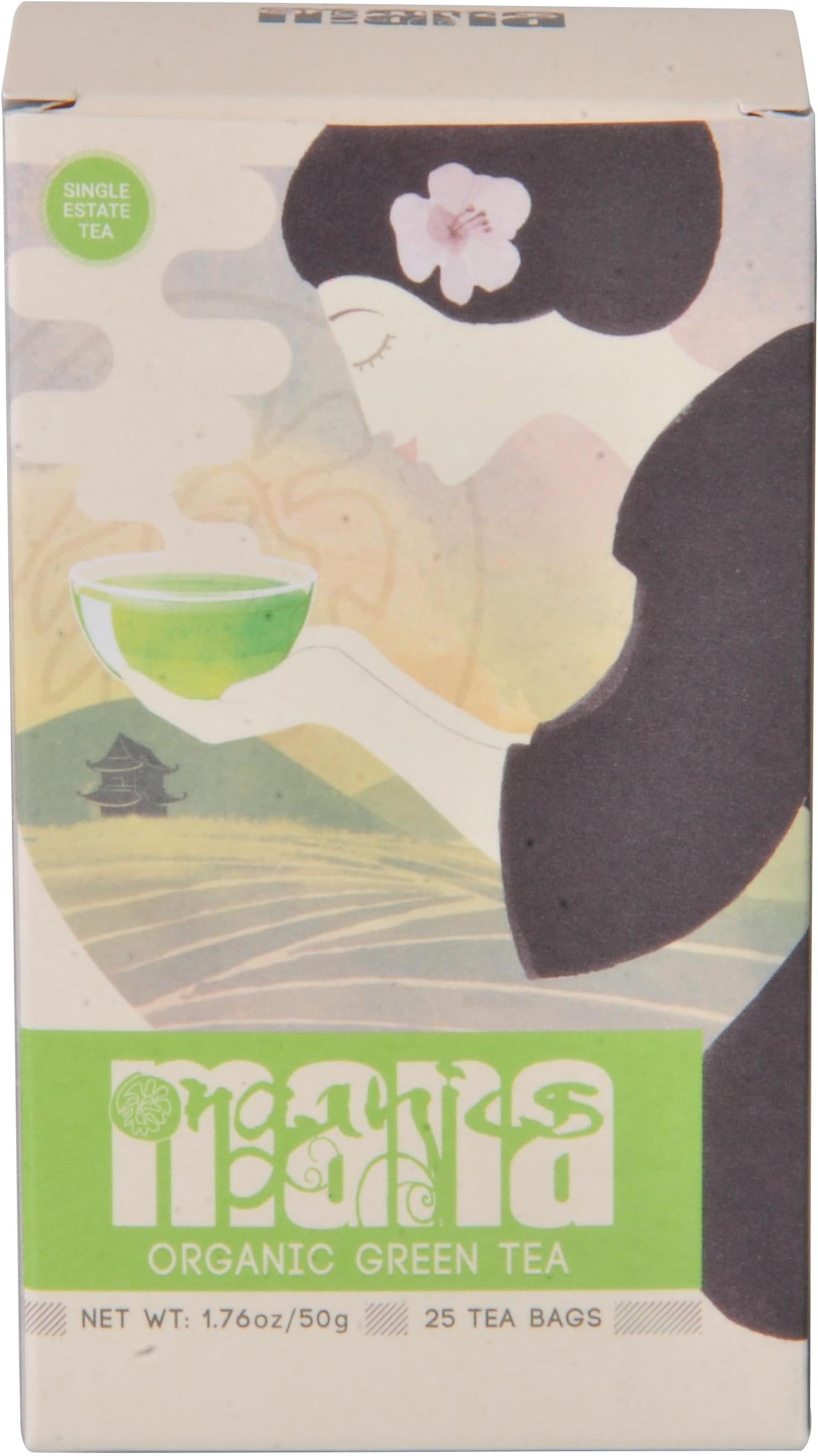 Certified Organic Green Tea bags by Mana Organics - 25 Biodegradable Pyramid Tea Bags (50 cups) of Premium Whole Leaf Assam Green Tea
