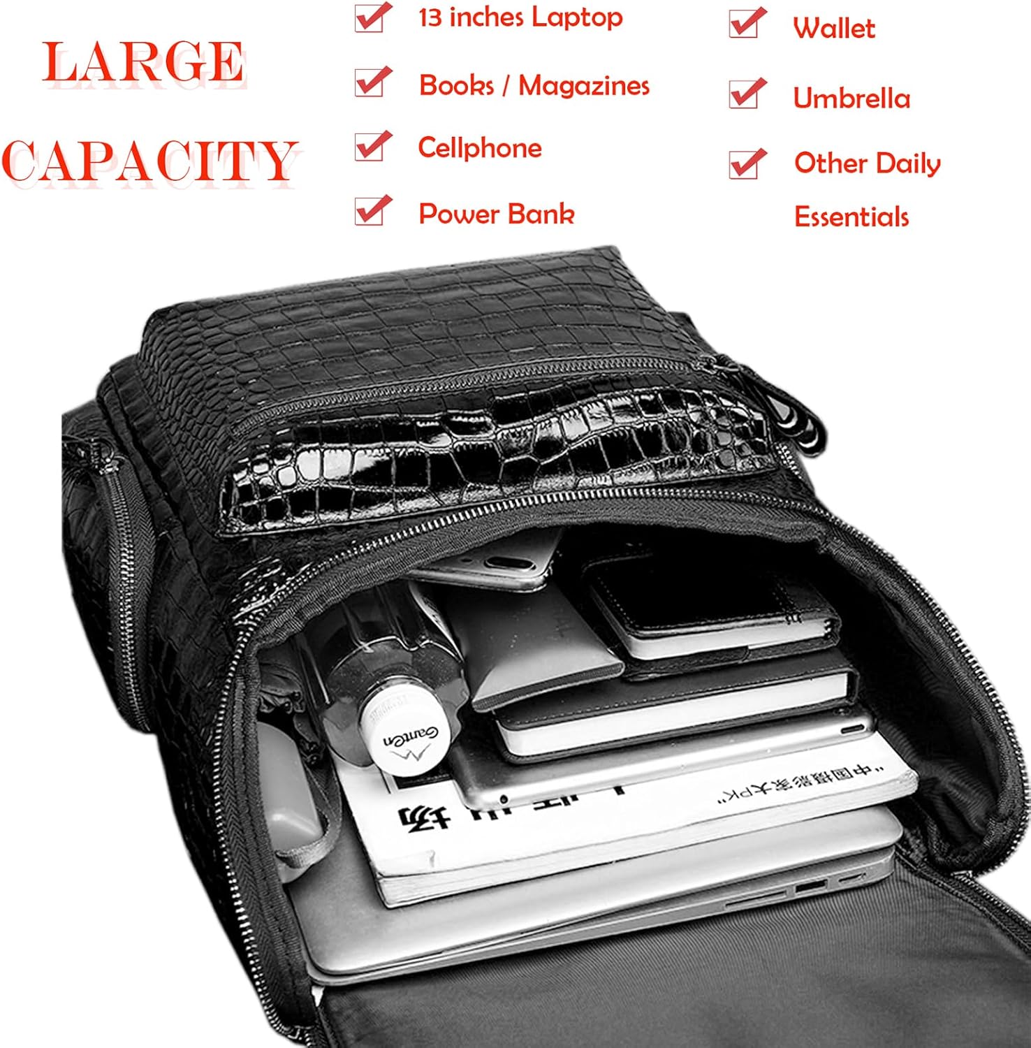 boshiho Real Leather Laptop Backpack Fashion Travel Bag Daypack for Men, Crocodile Pattern (L) - Image 5