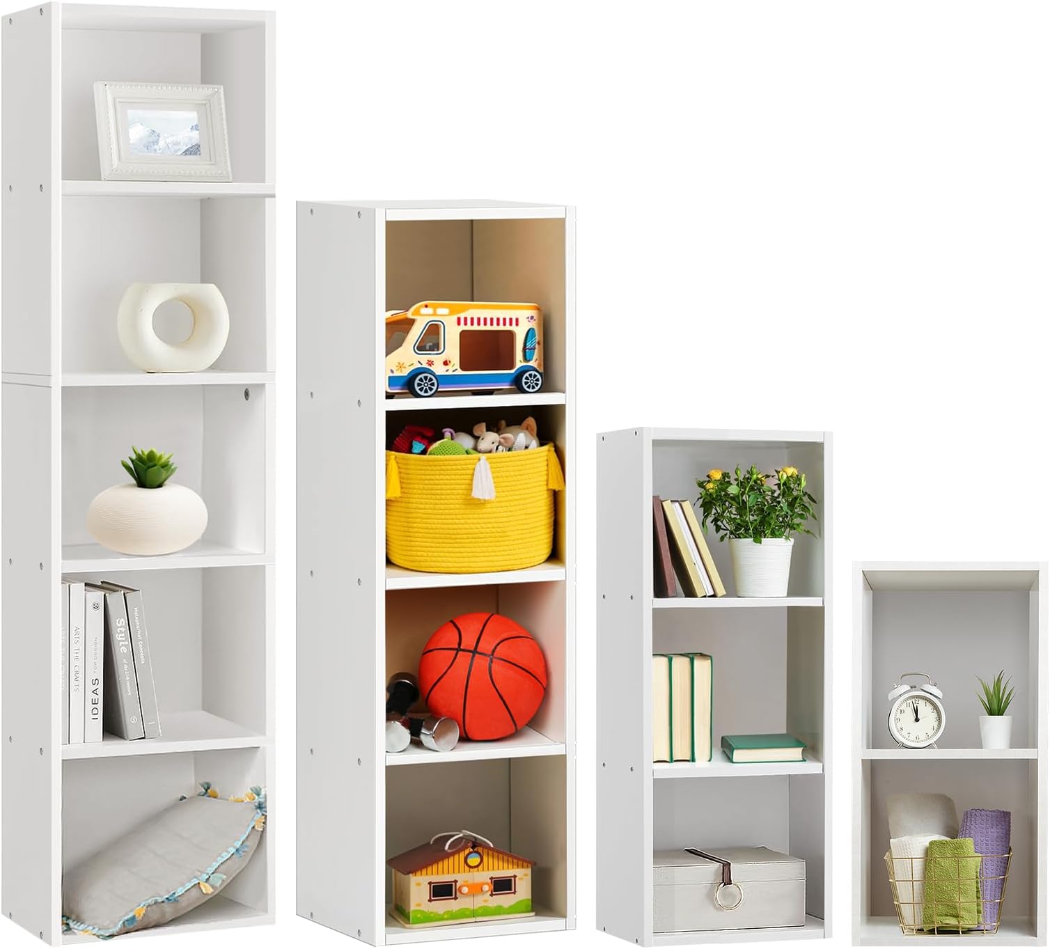 2 Cube Storage Unit White Bookcase, Wooden Storage Bookshelf Open Display Shelving Unit, 2 Tier Small Cabinet Sofa Side Table for Living Room, Bedroom, Office, Childrens Bookcase w/Anti-Tipping Device