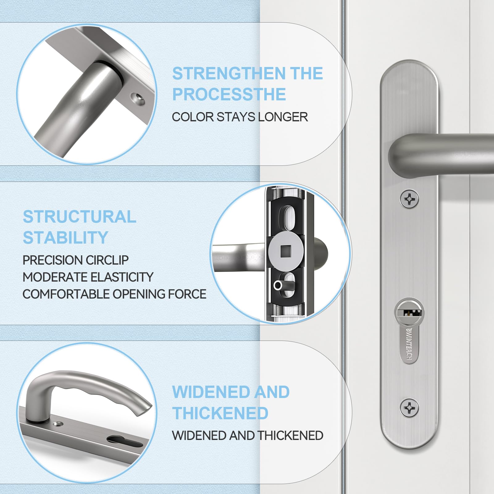 GANZTECH 1 Set Nickel UPVC 304 Stainless Steel Door Handle, 92mm PZ (Centres), Backplate 212mm,122mm Screw to Screw - Image 3