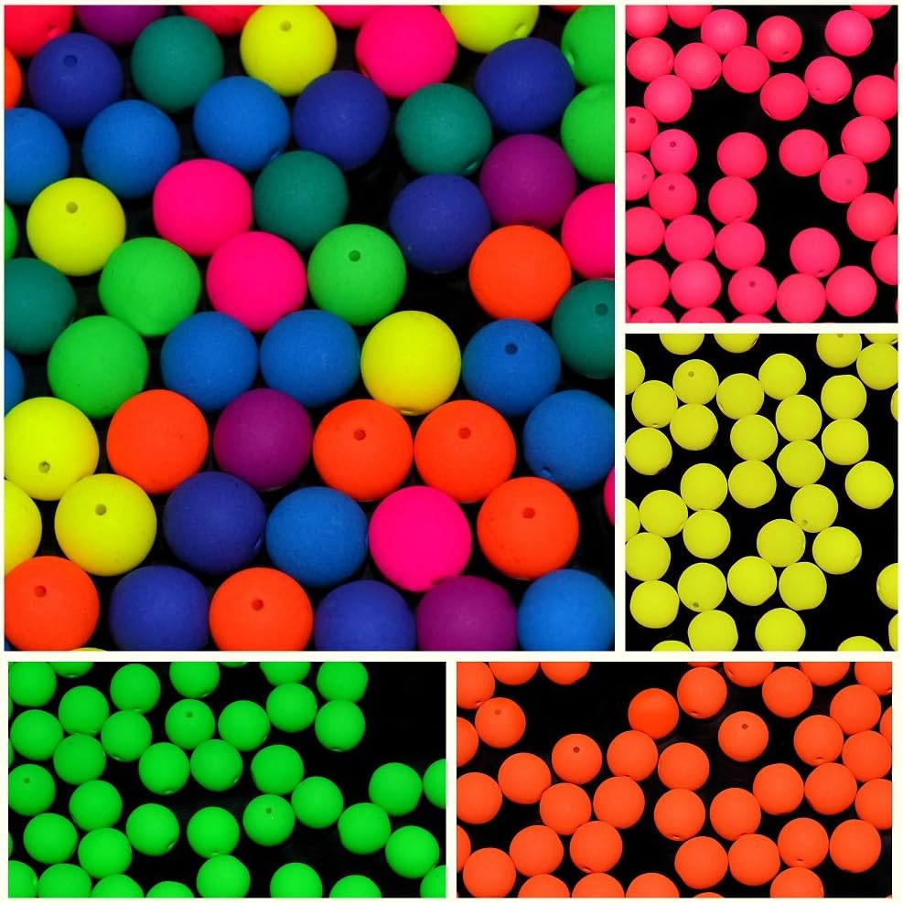 150pcs Set of Czech Glass Round Pressed Beads 8mm Estrela NEON (UV Active) 4 Warm Colors+Mix