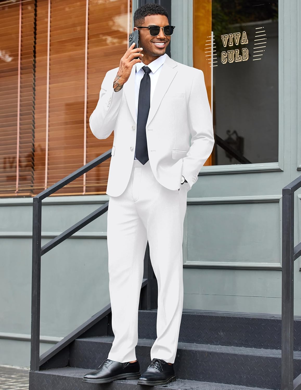 COOFANDY Men's 2 Piece Suit Slim Fit Two Buttons Dress Suits Solid Jacket and Pants Set Tuxedo for Wedding Prom Business - Image 4