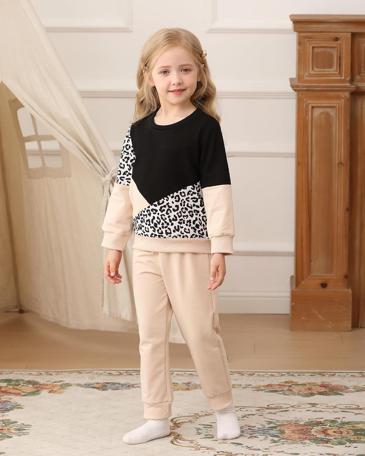 Jecson Toddler Girl Outfits Kids Fall Clothes Toddler Girl Sweat Set 2Pcs Baby Leopard Sweatshirt and Solid Pants - Image 2