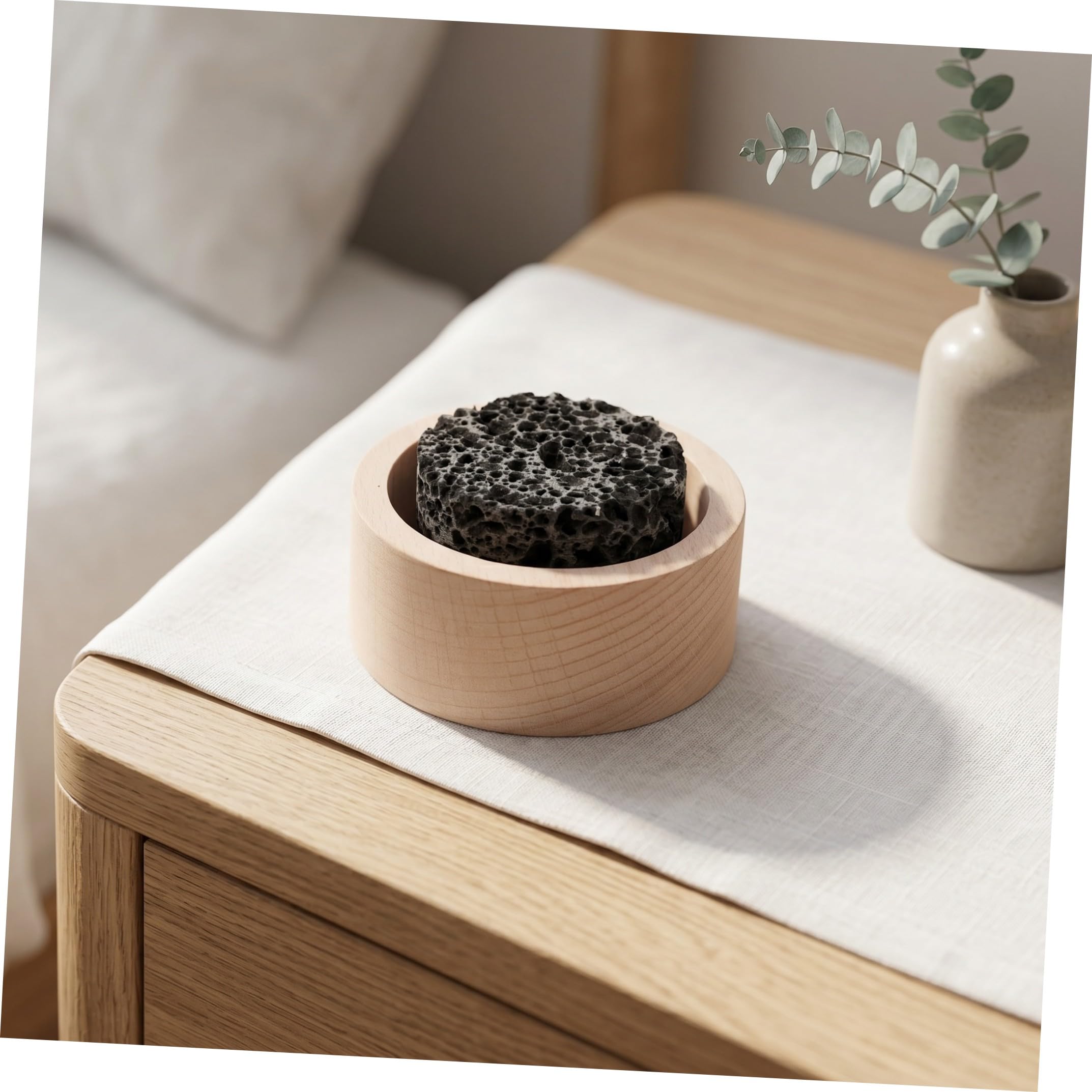 4 Stück Runde Aromatherapie Diffusor Steine aus Vulkanstein und Holz ohne Strom für Ätherische Öle im Büro und Badezimmer rutschfest und Dekorativ