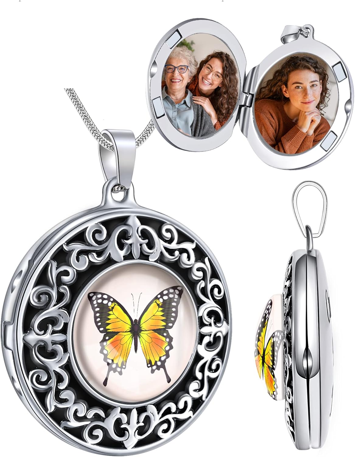 Farfume Personalized Photo Necklace Custom 2 Pictures Jewelry Gift,Beautiful Pendant Hold Pictures for Women/Men