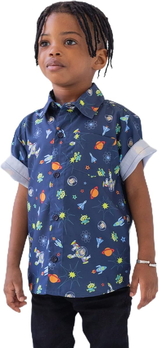 Disney Camisa de manga corta con botones para niños y bebés