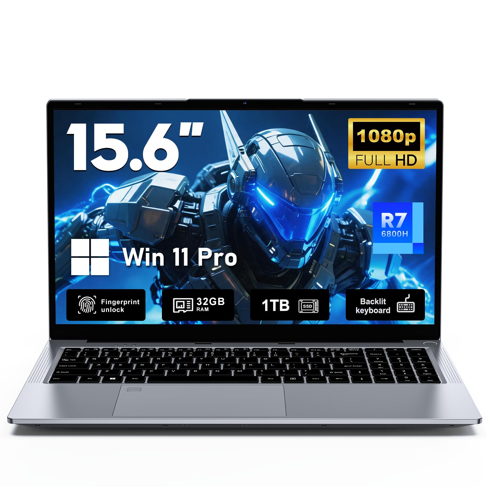 FUNYET Computer Portatile, 2026 Nuovo PC Portatile da 15,6 pollici, 32 GB di RAM, SSD da 1 TB,Laptop R7-6800H, Gaming Laptop IPS FHD 1920*1080 Notebook, 5000 mAh, Fingerprint scanner,backlit keyboard