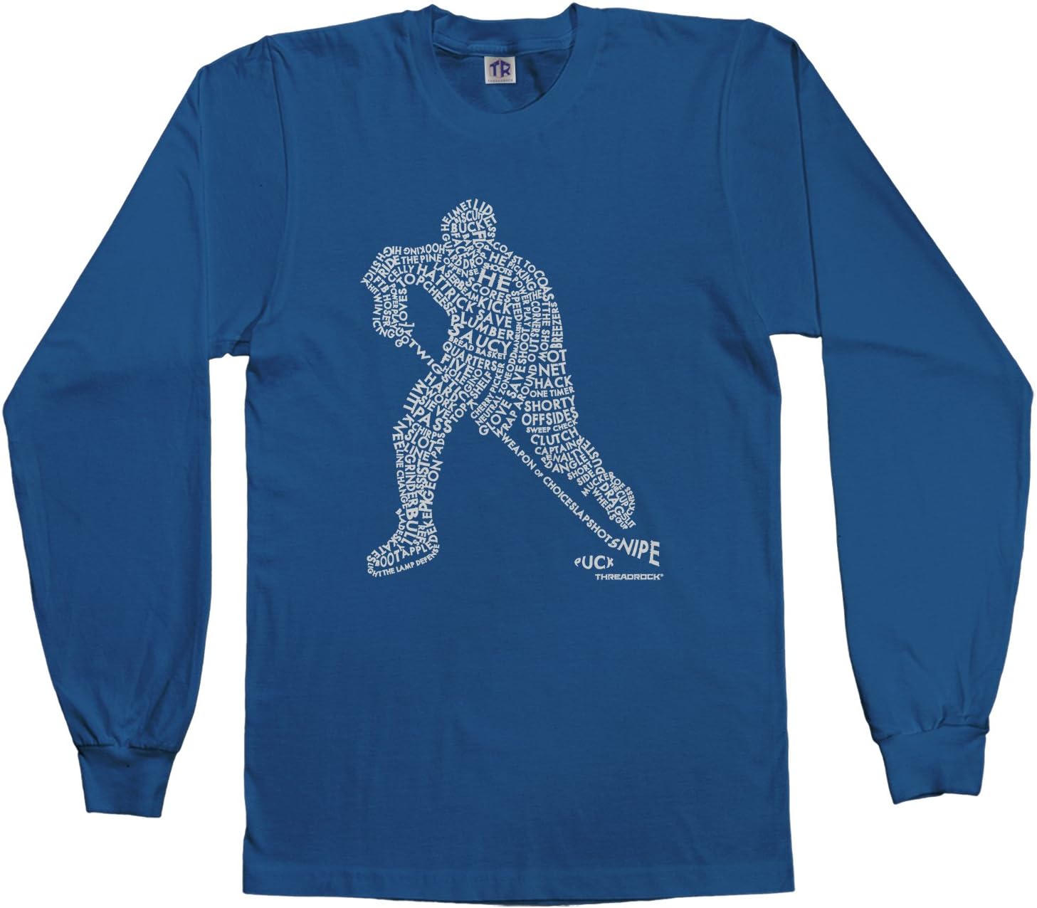 Threadrock Big Boys' Hockey Player Typography Design Youth L/S T-Shirt