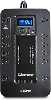 CyberPower EC850LCD Ecologic UPS: 850VA/510W Battery Backup, Surge Protector, 12 Outlets, ECO Mode, LCD Display