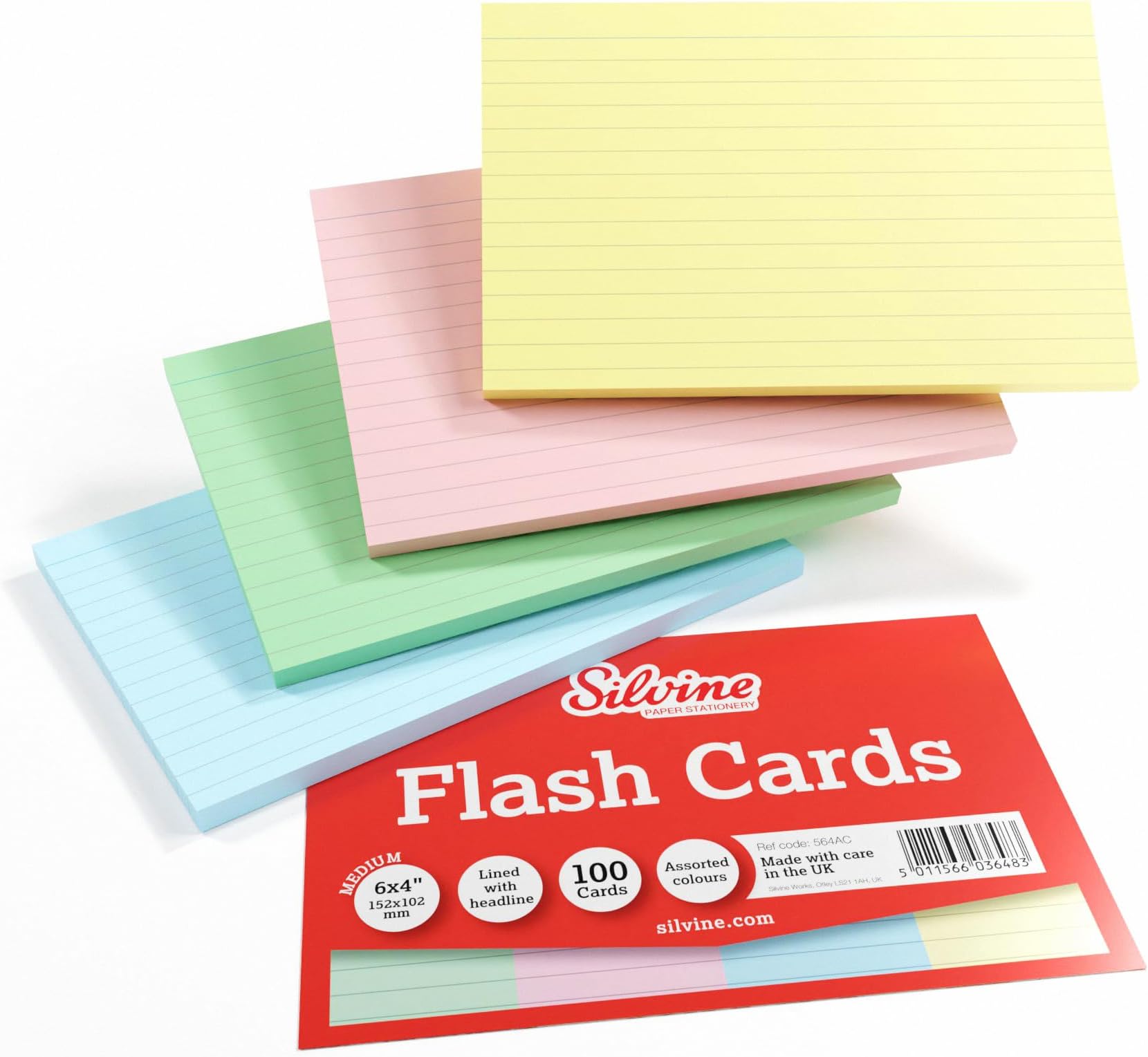 6x4 Assorted Colour Flash Cards - Lined (100 Record Cards) 4 Colours for Study, Presentations and Notes