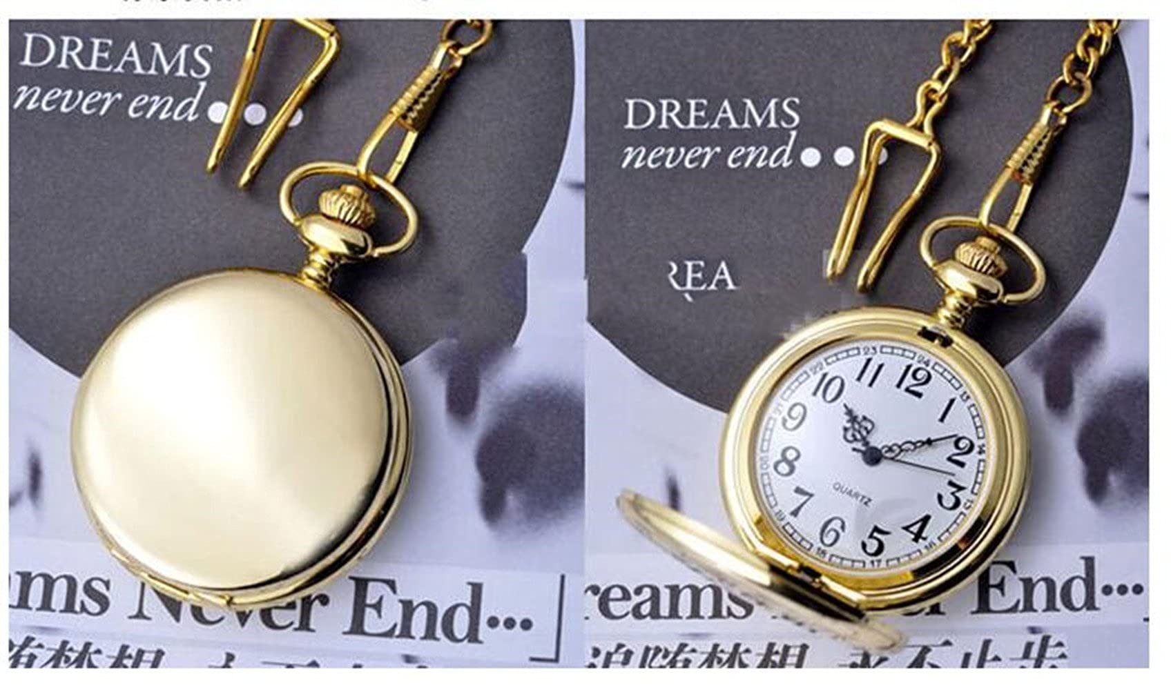 Tiong Montre de Poche à Quartz Lisse Vintage avec chaîne Courte pour Homme et Femme Le Jour de l'anniversaire la fête des pères de Noël