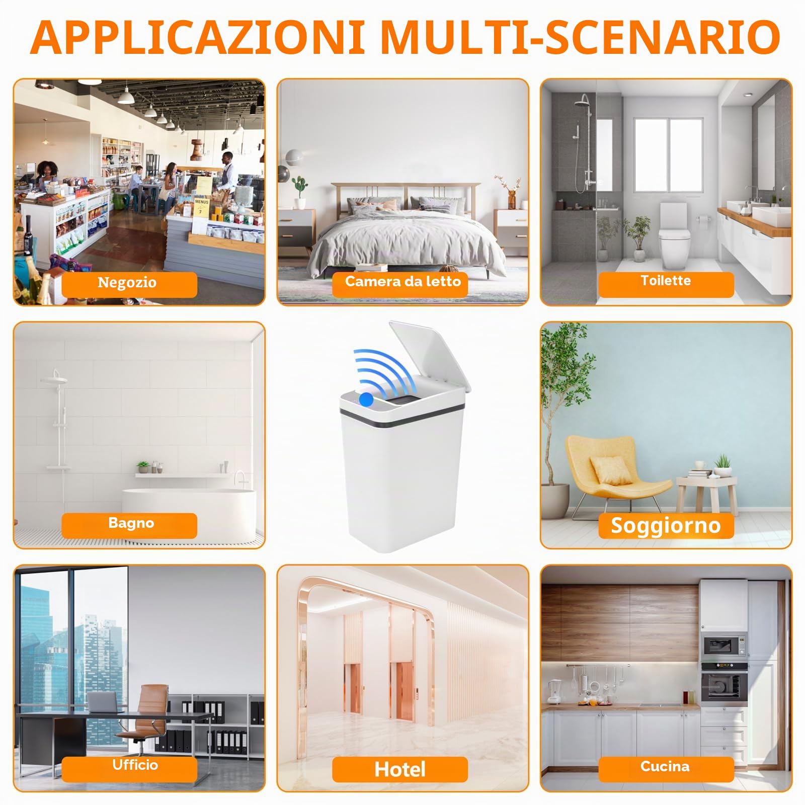 Pattumiera a Sensore 8L, Bidone Spazzatura Piccola con Coperchio, Cestino Spazzatura Intelligente Senza Contatto, Alimentata a Batteria, per l'uso in Cucina Bagno WC Ufficio Hotel (Bianco)