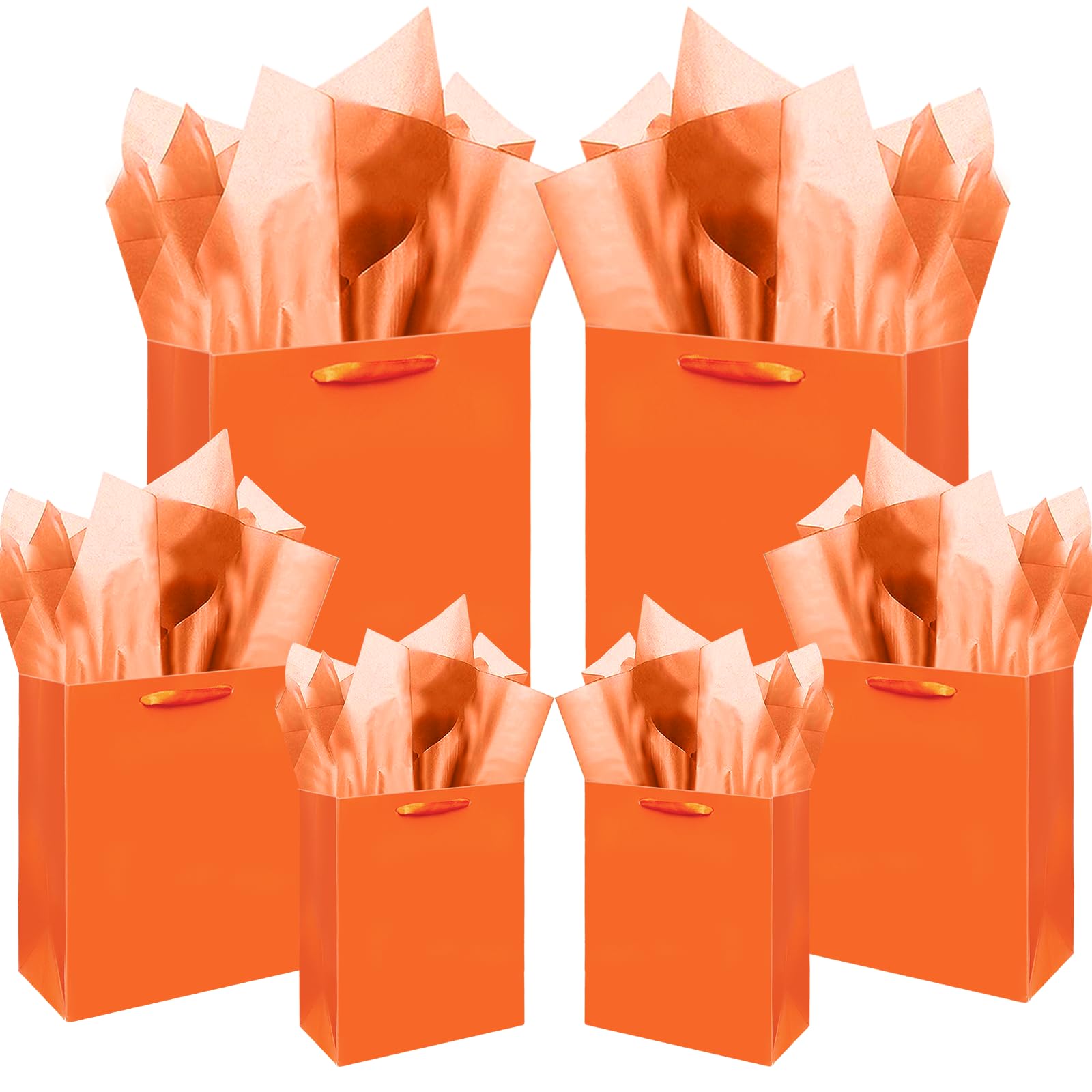 Gcardis leuchtend orangefarbene Geschenktüten mit Seidenpapier in verschiedenen Größen, 10 Stück Geschenktüten zum Geburtstag (2 Stück groß 13", 4 Stück mittel 9", 4 Stück klein 6")