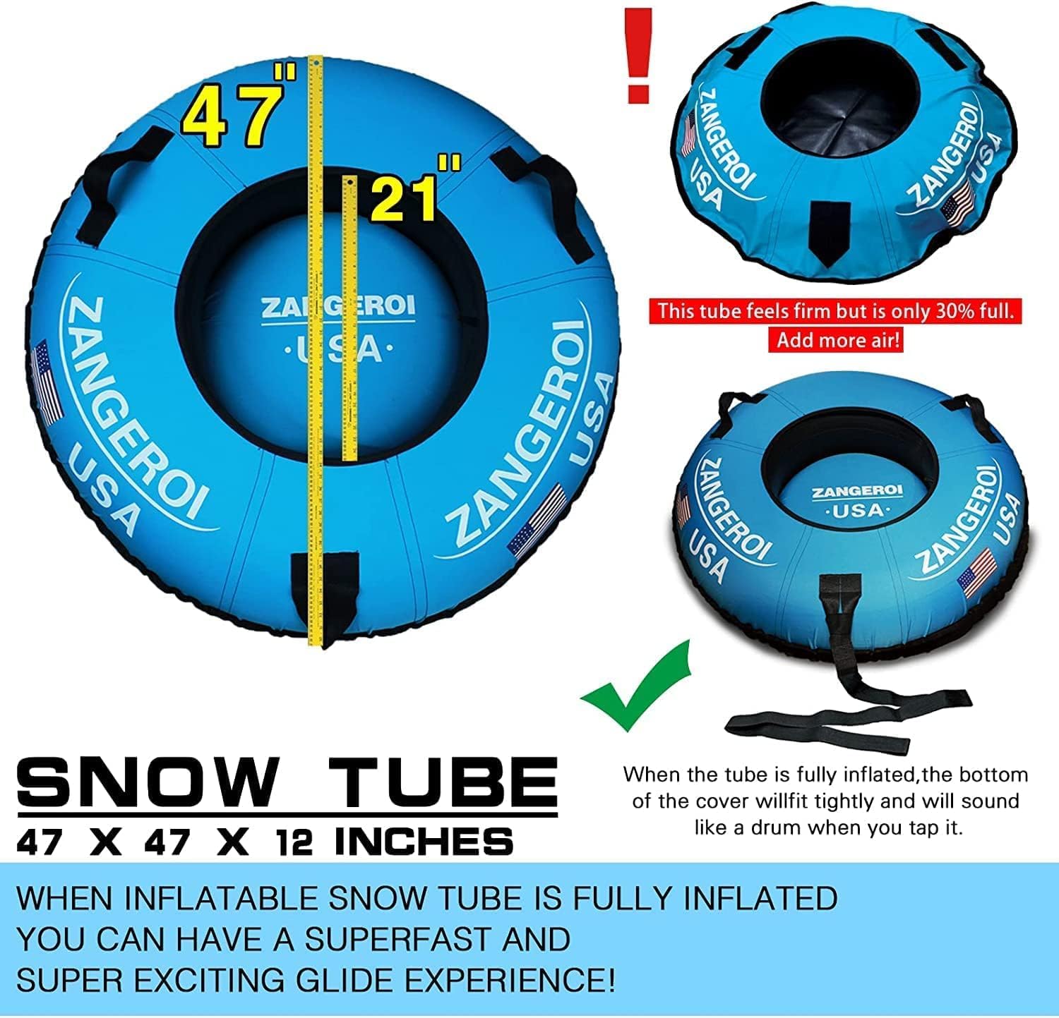 Snow Tube Snow Tubes for Sledding Heavy Duty 47 inch Snow Sleds for Kids and Adult Heavy Duty Snow Sleds for Adults Inflatable Snow Tube for Kids with Snow Tube Cover