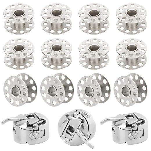 PAGOW 15pcs Metal Sewing Machine Bobbins Stainless Steel Home Embroidery Stitch Thread Holder Case for Brother Janome Singer Kenmore Front Loading Class Machines