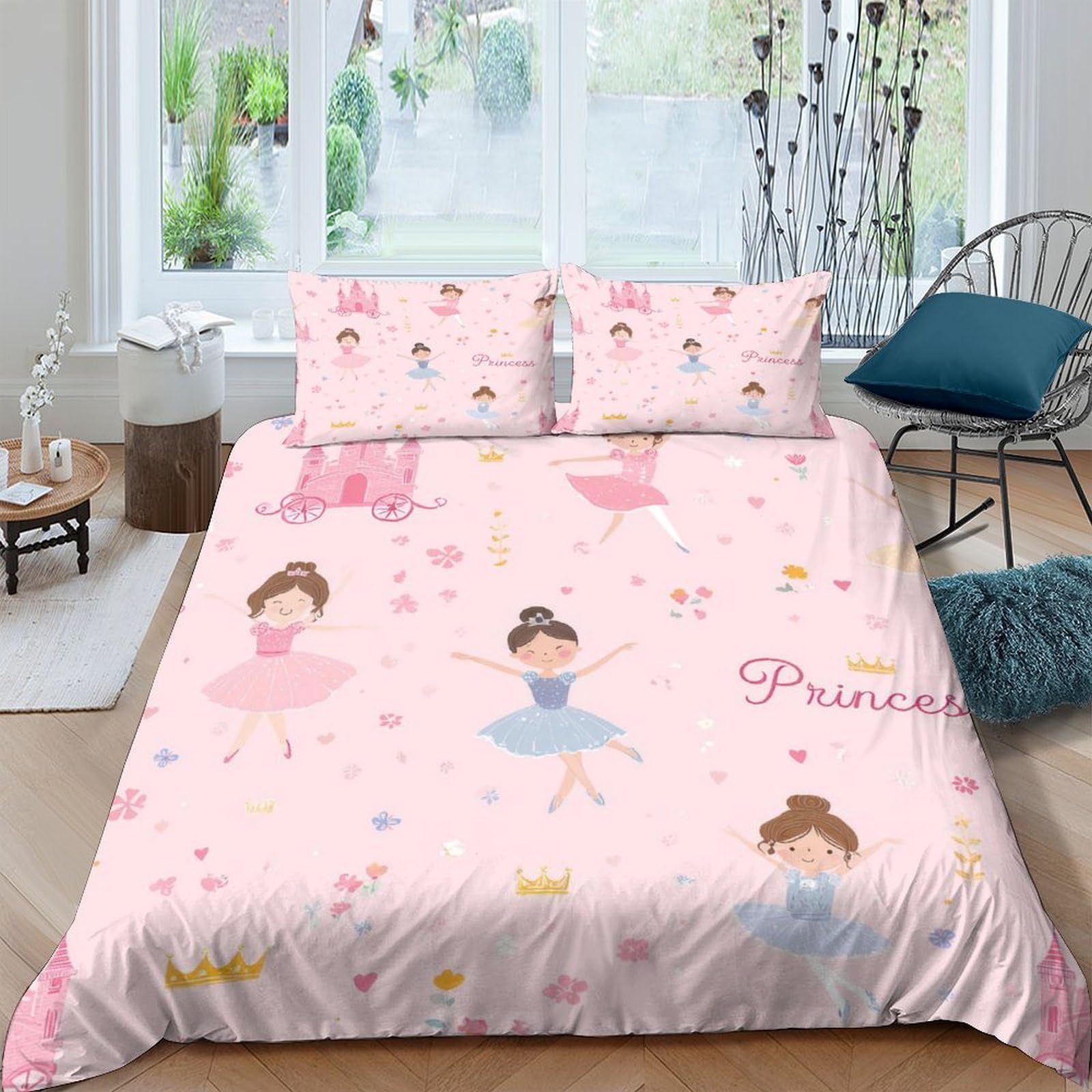 Ctjqhvkz Style-4 3D Printed Ballerina Princess Fitted Sheet Microfiber Pink Cartoon Bed Cover For Bedroom Guest Room Dorm Mattress Decor Single（135X200cm）