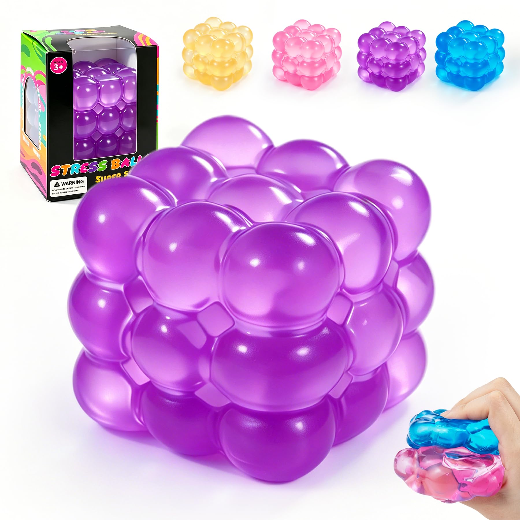 Photo 1 of Ice Cube Squishy Fidget Toy, Squeeze Cube, Slow Rising Squeeze Cubes Fidget Toy, Sensory Stress Relief Toy for Focus and Relax Hand Muscles, Soft Handheld Squishy Cubes for Desk Fidget (Purple