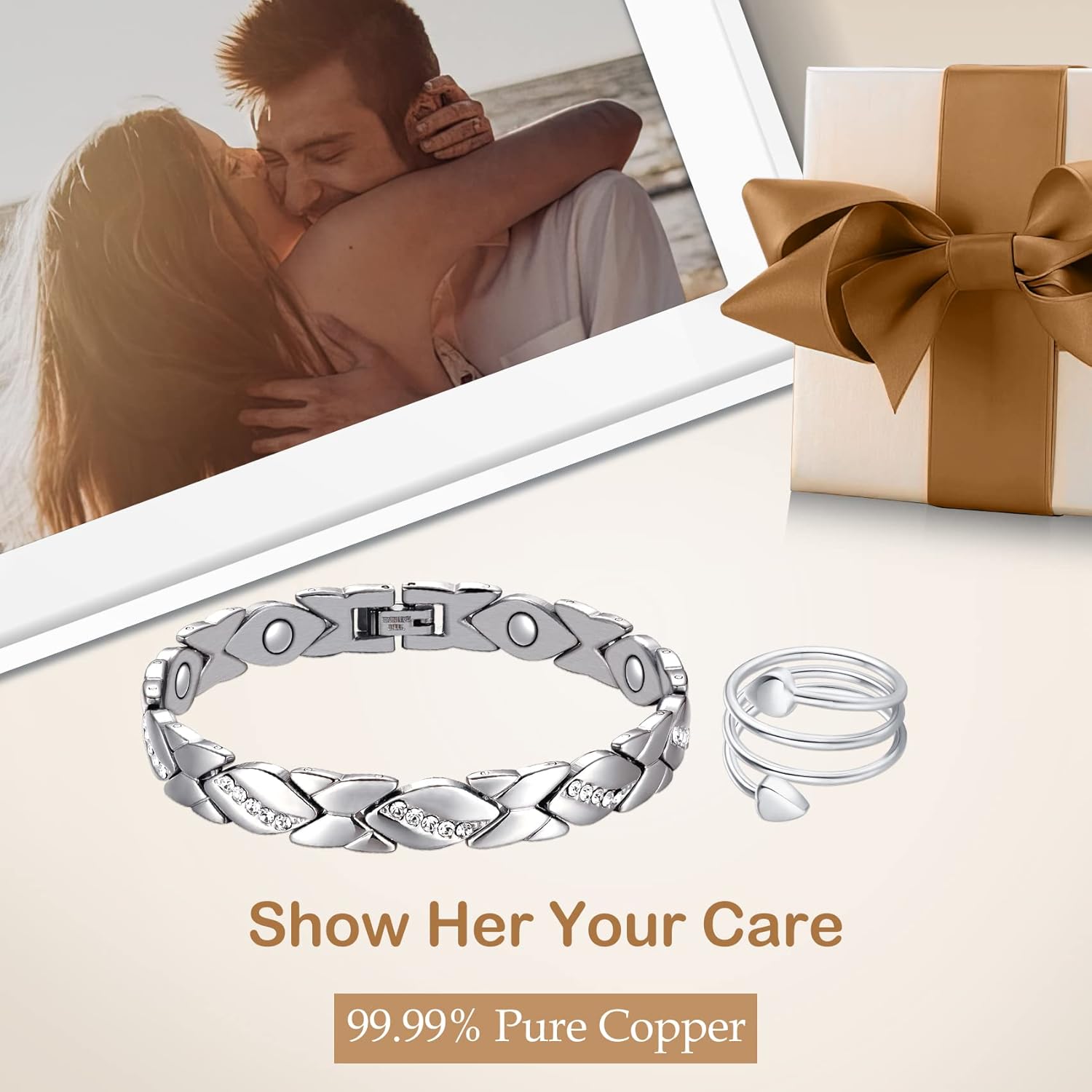 Feraco Copper Bracelets for Women, 99.99% Pure Copper Magnetic Bracelets with Effective Neodymium Magnets, Adjustable Jewelry Gift with Sizing Tool - Image 6