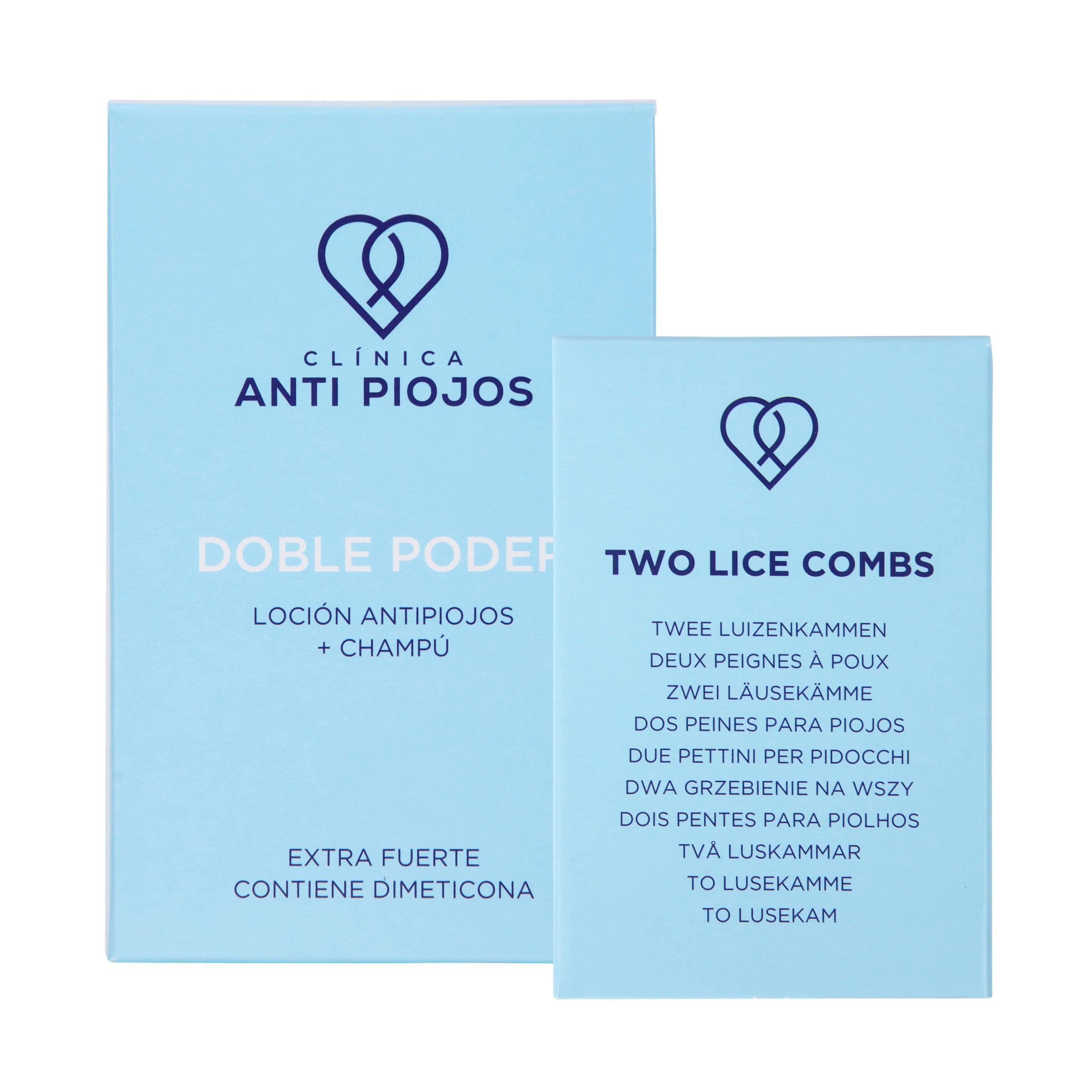 Doble Poder con pettini (loción contra piojos y champú contra piojos) de Clínica Anti Piojos - dos botellas con un total de 200 ml - con dimeticona