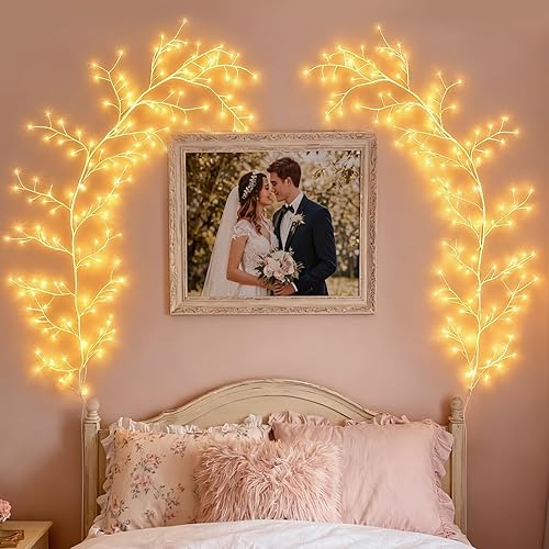 GOESWELL Led Tree Branch Lights for Wall: 7.5Ft 144 LEDs White Enchanted Vine with Lights - Lighted Willow Fairy Light for Living Room Bedroom Christmas Halloween Decor