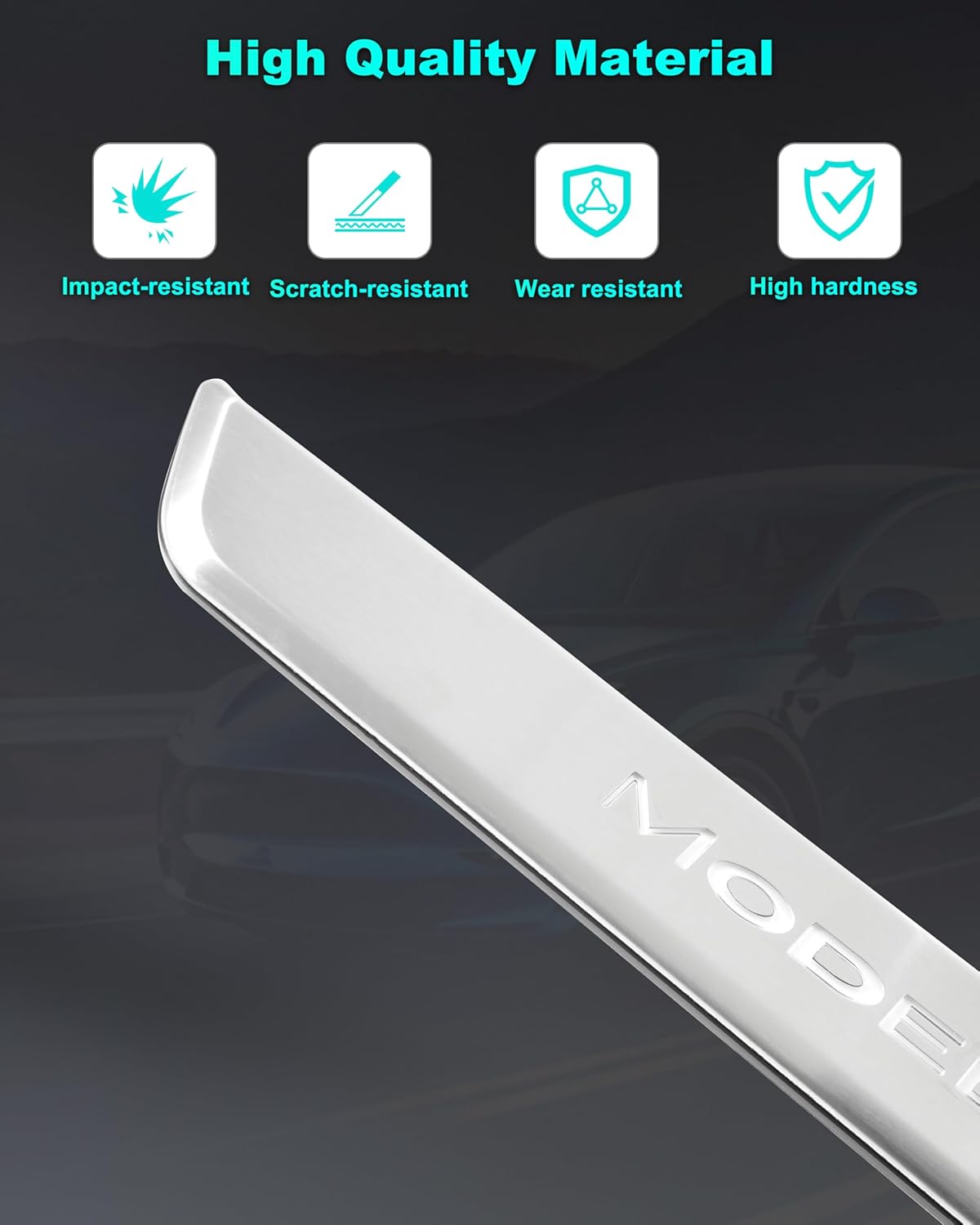 LED Door Sill Lights for Tesla Model Y 2020-2025 Accessories, ABS Scratch-Resistant Sill Protector with 7-Color RGB Lighting, Battery Powered Model Y Pedal Mood Lamp, Silvery, 4PCS