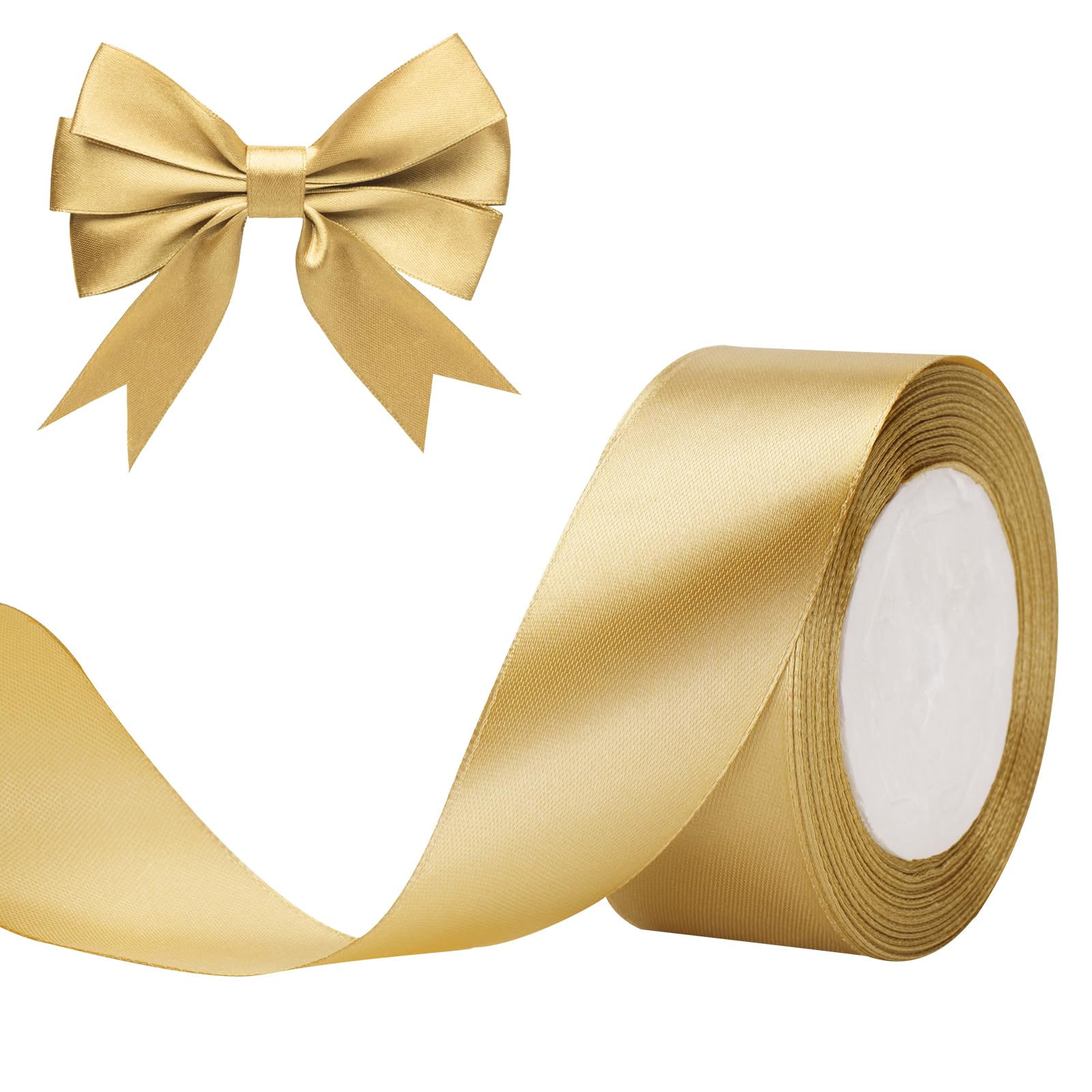 G2PLUS Gold Satin Ribbons 40mm: Wide Fabric Ribbons for Gift Wrapping Cake Decoration & Crafting, 22m, 40mm-22m-1pc