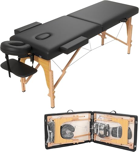 Mesa de masaje, cama plegable portátil de 2 secciones, cama de spa de pestañas ajustable en altura con base facial, cama de salón facial ligera para